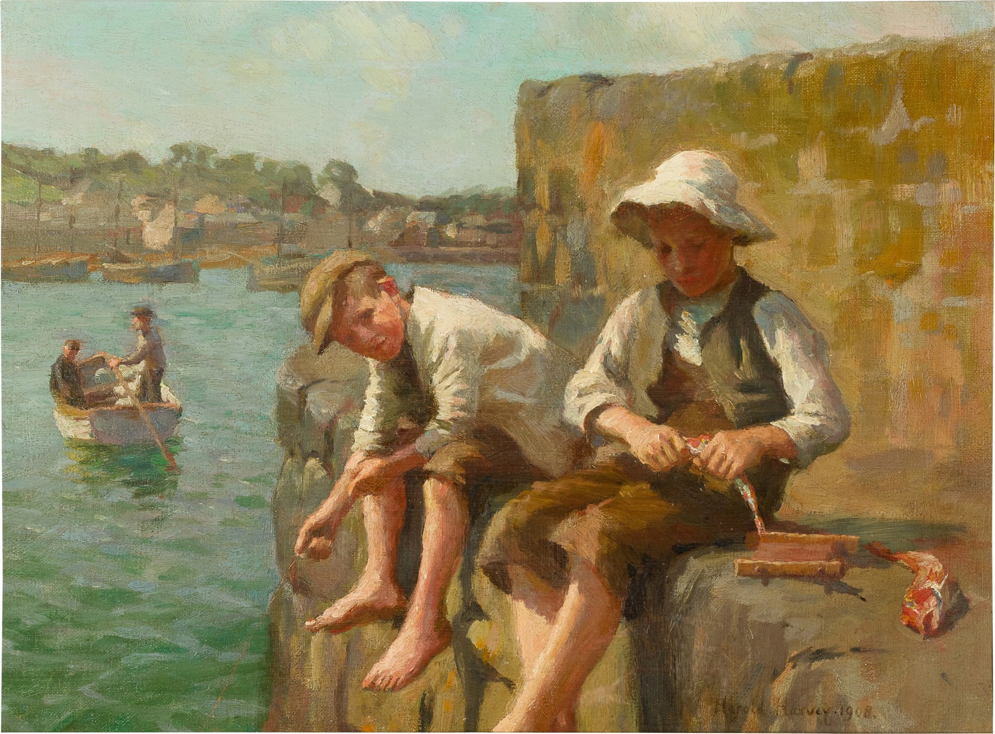 Harold Harvey — Boys Fishing on a Quay