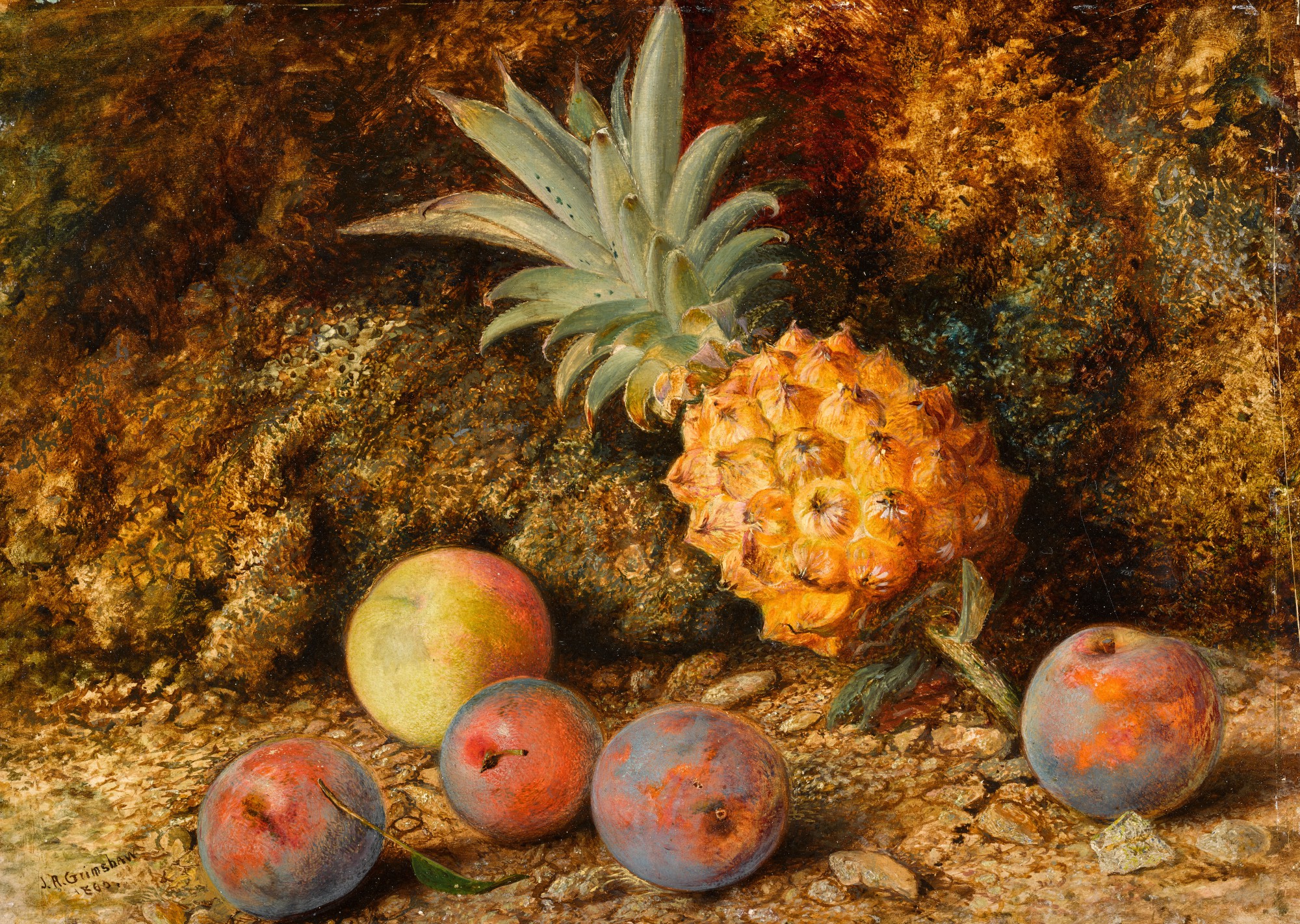Still Life with Pineapple, Apple and Plums