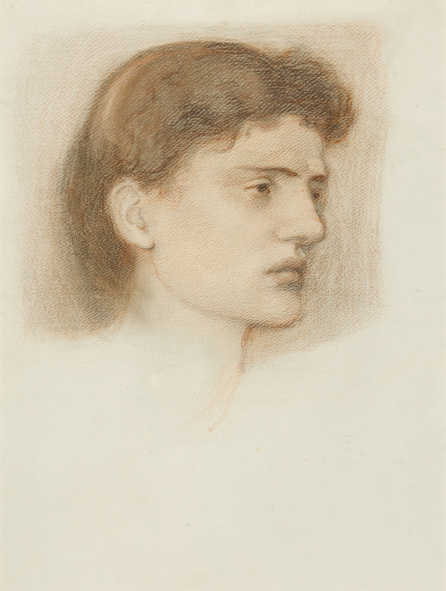 Sir Edward Coley Burne-Jones — Portrait of a Young Woman, Thought to be Miss Augusta Jones (recto); Two Caricatures of William Morris (verso)