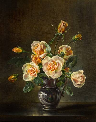 Roses in a Pewter Jug