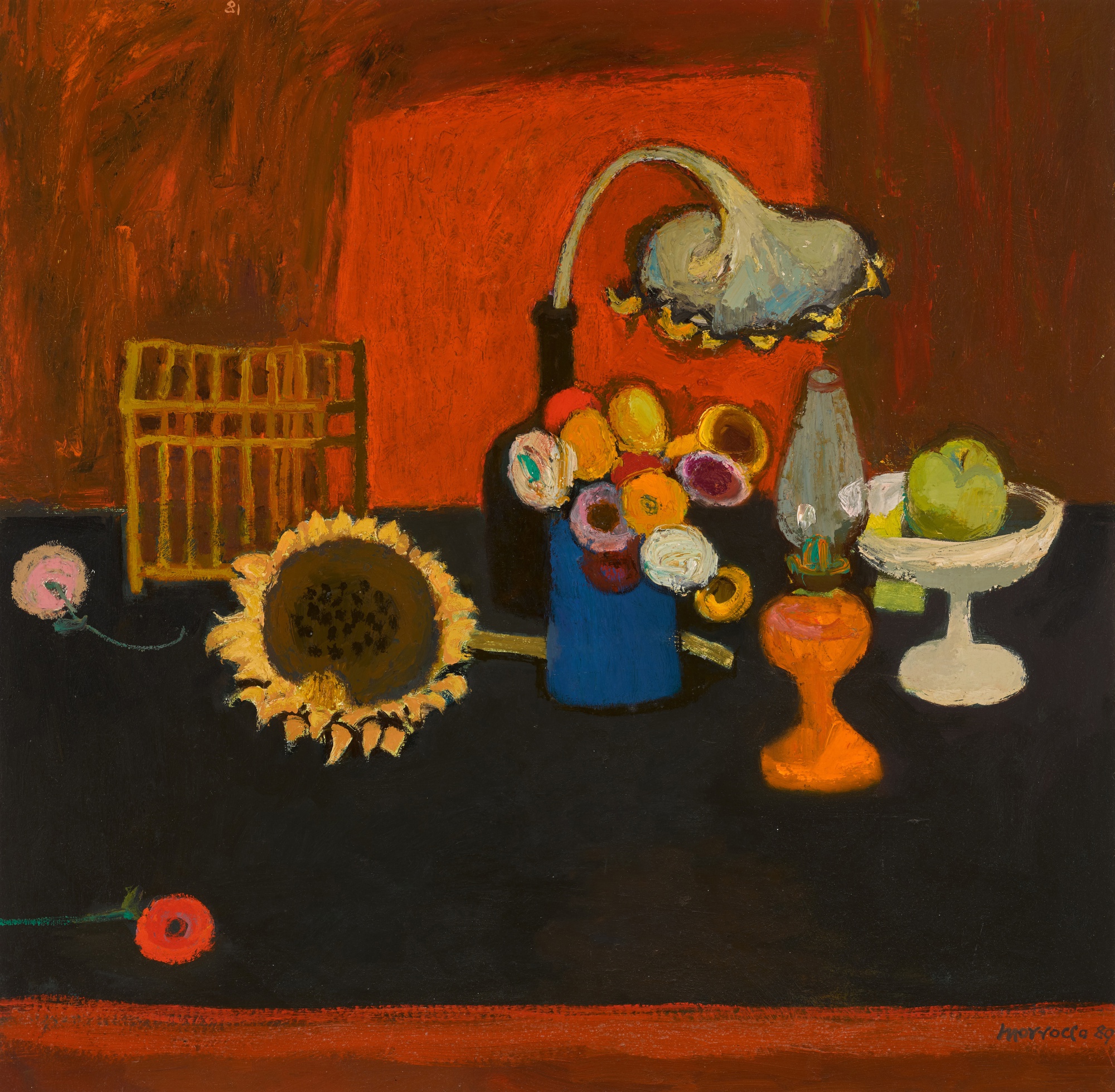 Alberto Morrocco — Still Life with Birdcage and Sunflower