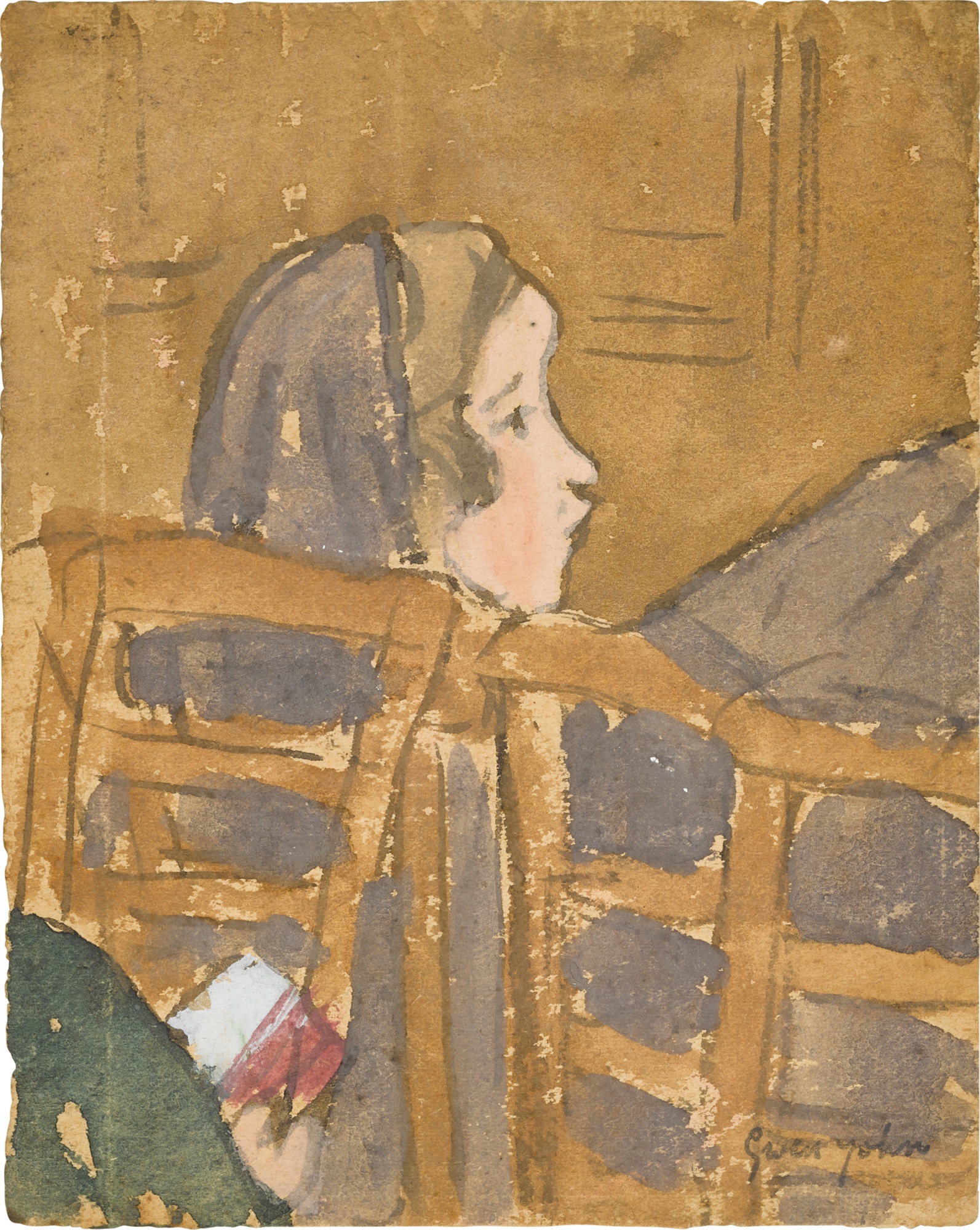 Little Girl Seated, Wearing a Cloak with a Hood