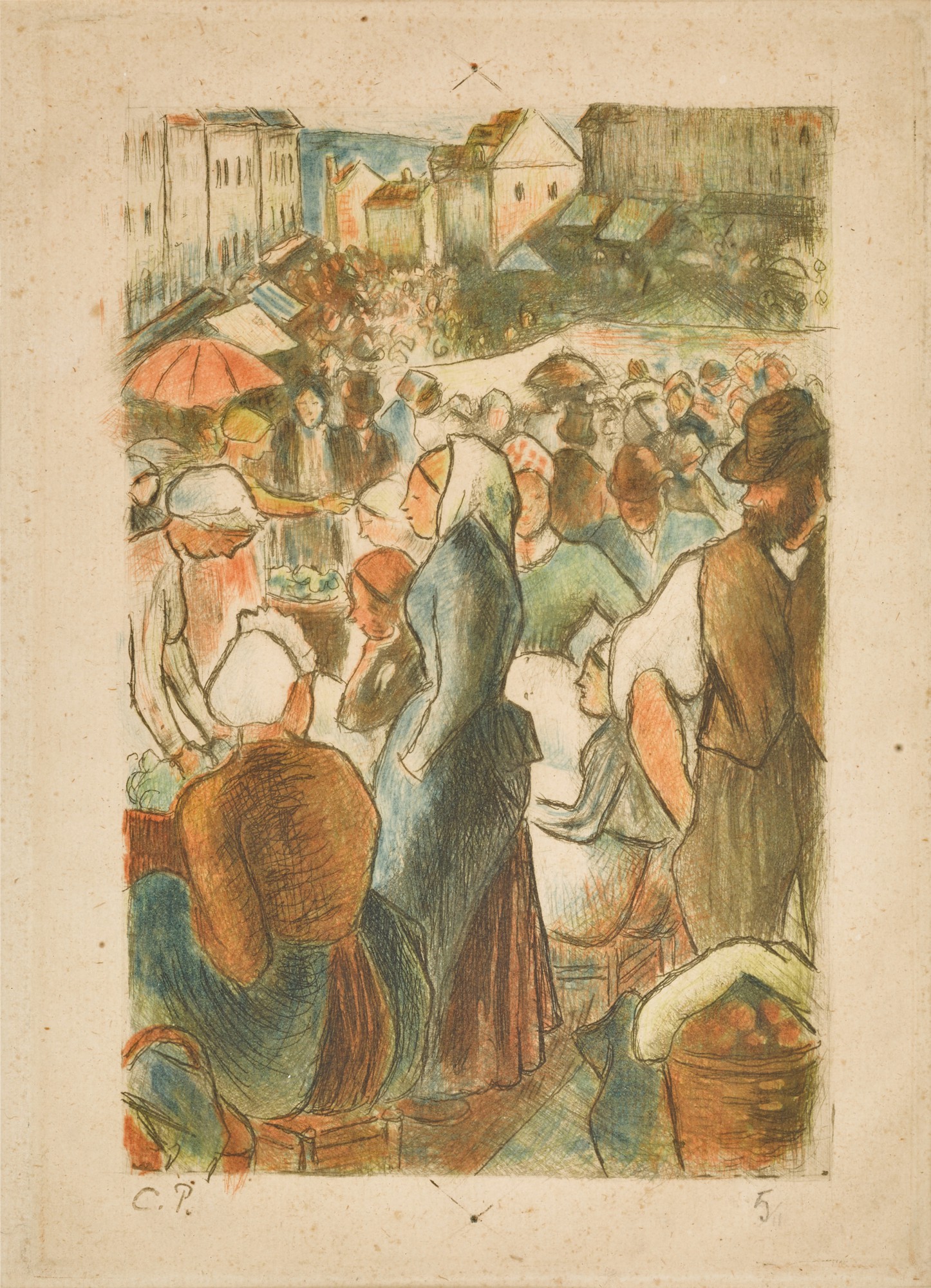 Camille Pissarro — Marché à Gisors (Rue Cappeville) (Delteil 112)