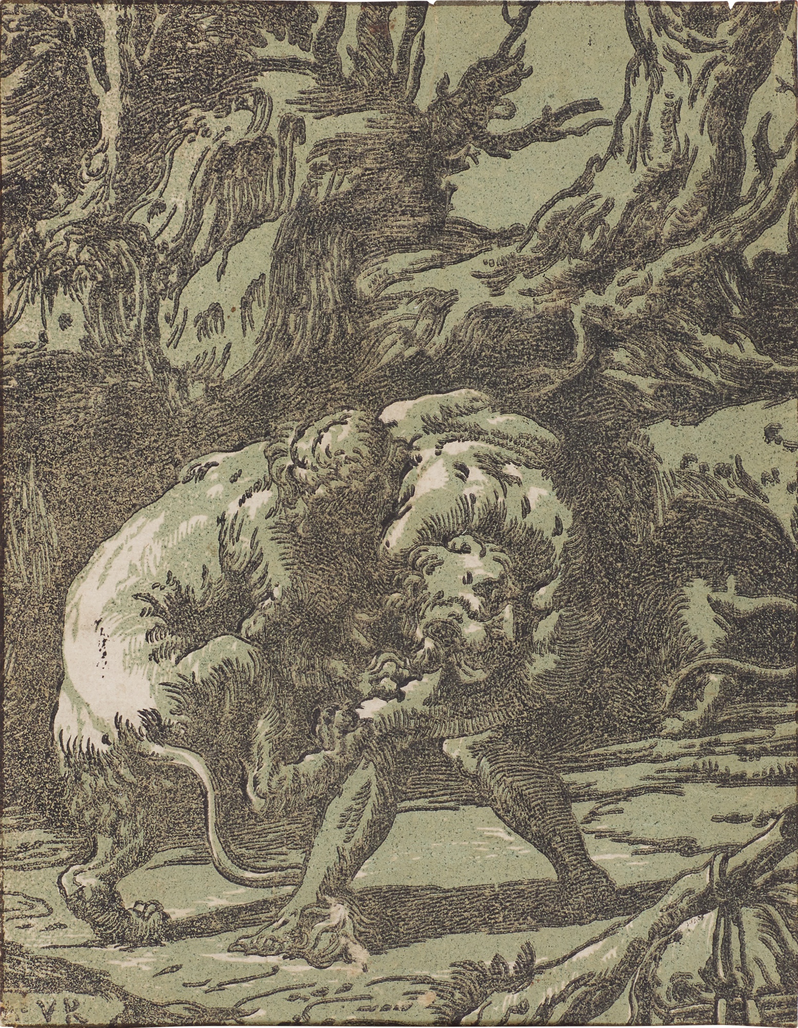 Niccolò Vicentino (After School of Raphael) — Hercules and the Nemean Lion (Bartsch 17; Takahatake 39)