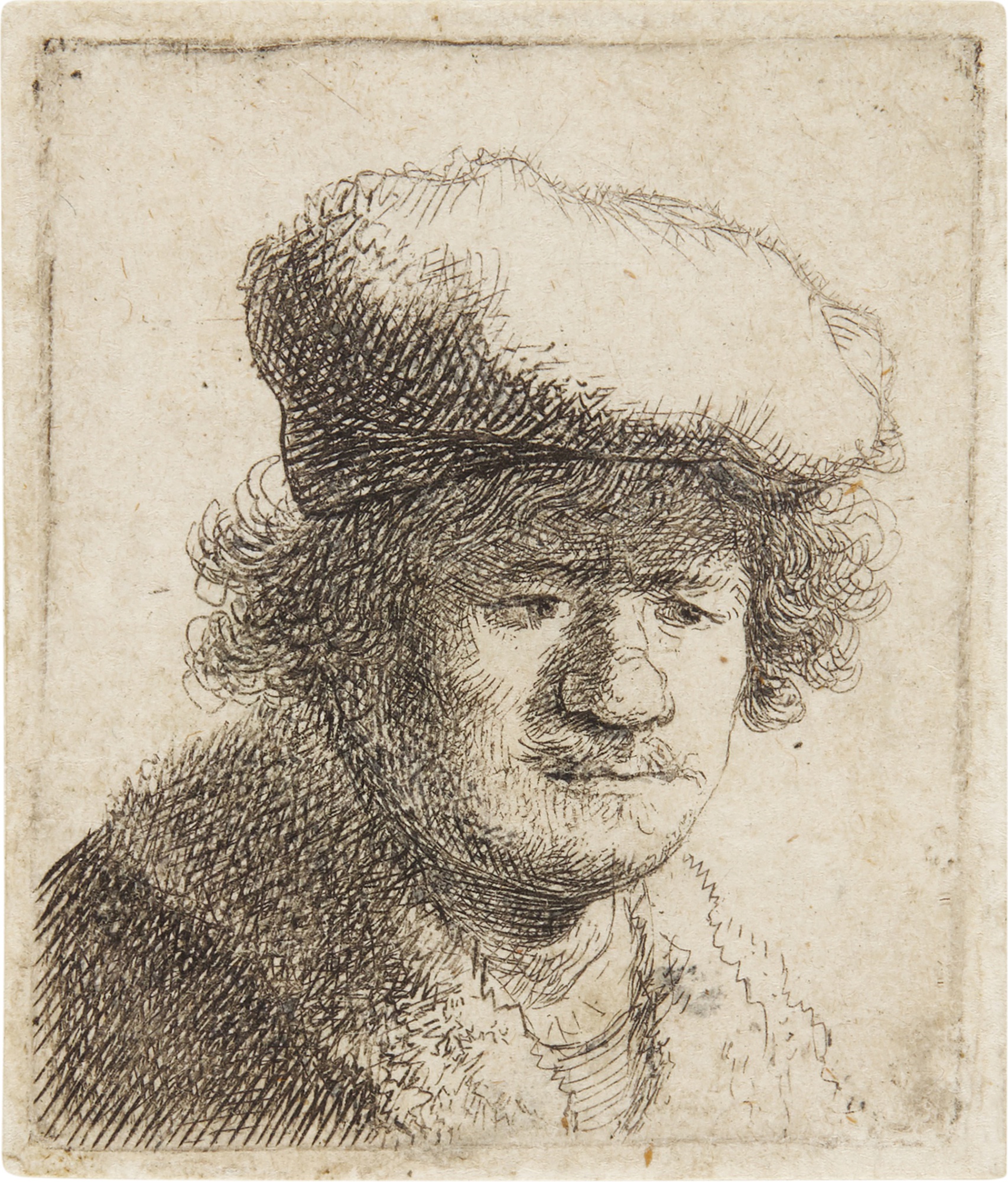 Rembrandt Harmensz. van Rijn — Self-Portrait with Cap Pulled Forward (B., Holl. 319; New Holl. 71; H. 58)