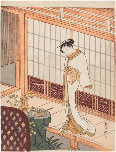 A courtesan standing on an engawa (veranda) | Edo period, 18th century