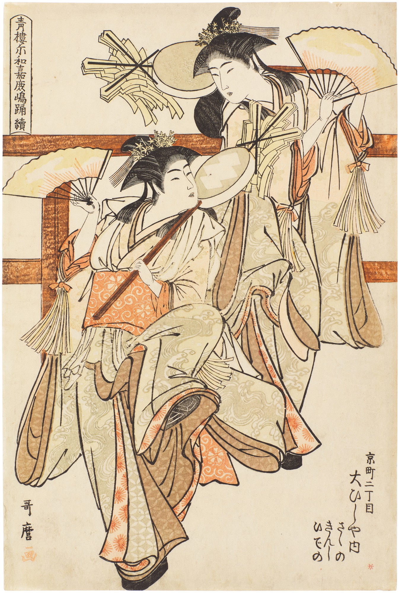 Kitagawa Utamaro — Sasano, Kinshi, Hideno of the Ohishiya in Kyomachi Ni-chome | Edo period, late 18th century