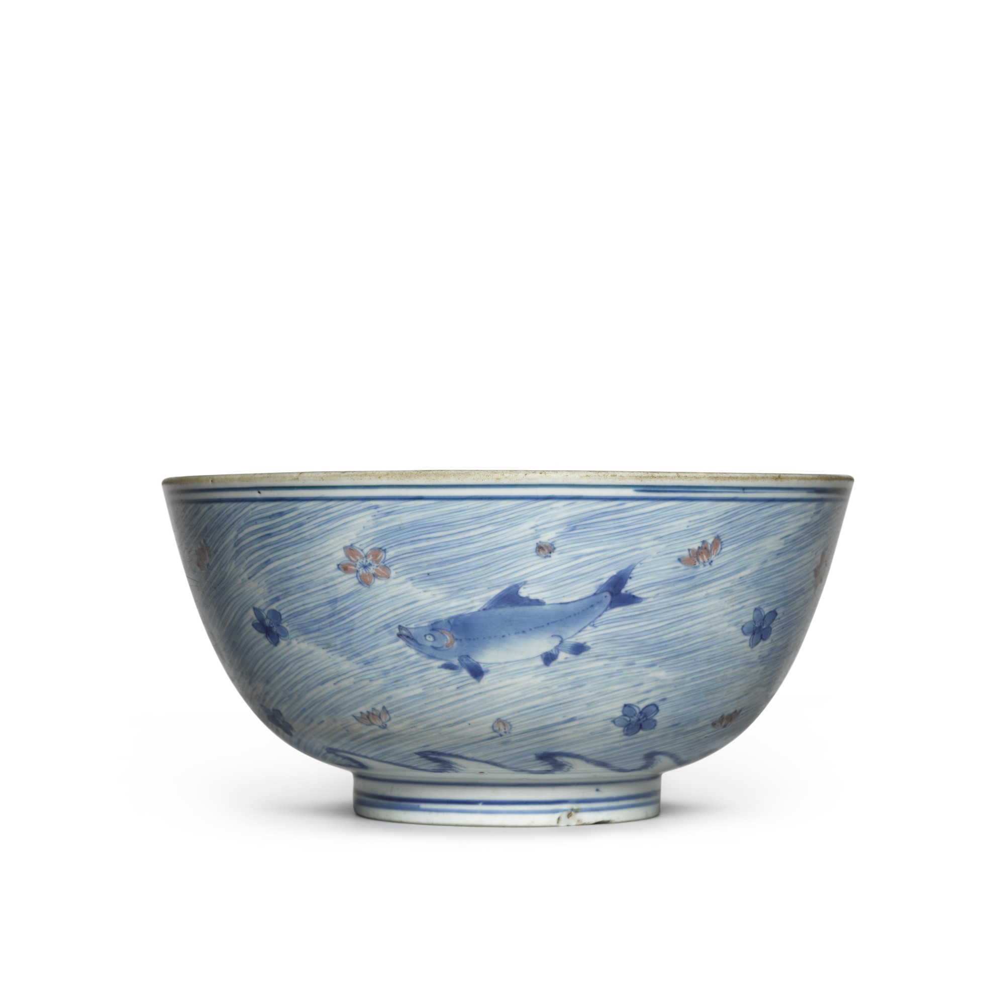 An underglaze blue and red 'fish' bowl — 清康熙 青花釉裏紅魚藻紋碗
