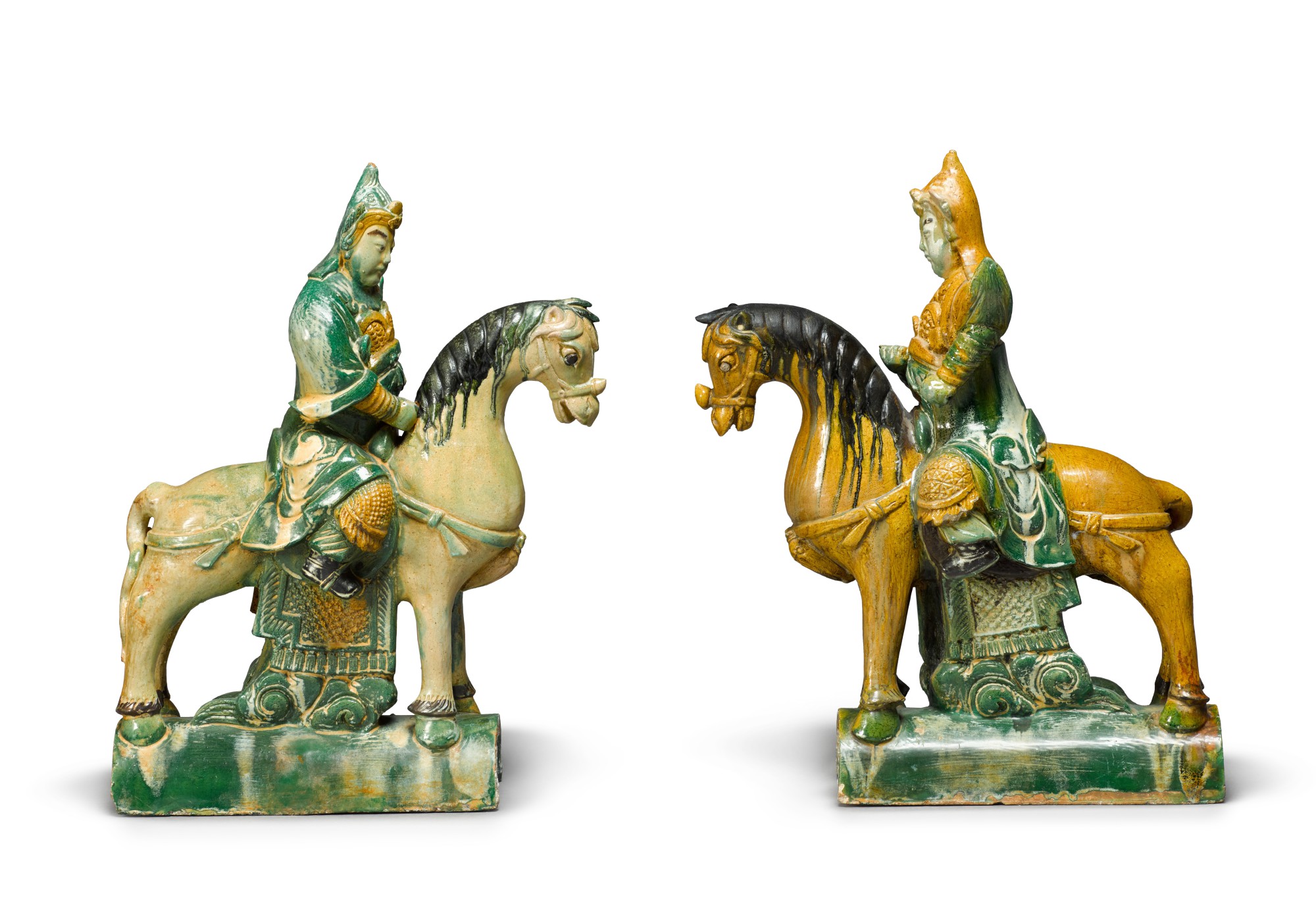 Unknown (Historical) — 晚明十六/十七世紀 三彩人物瓦當一對