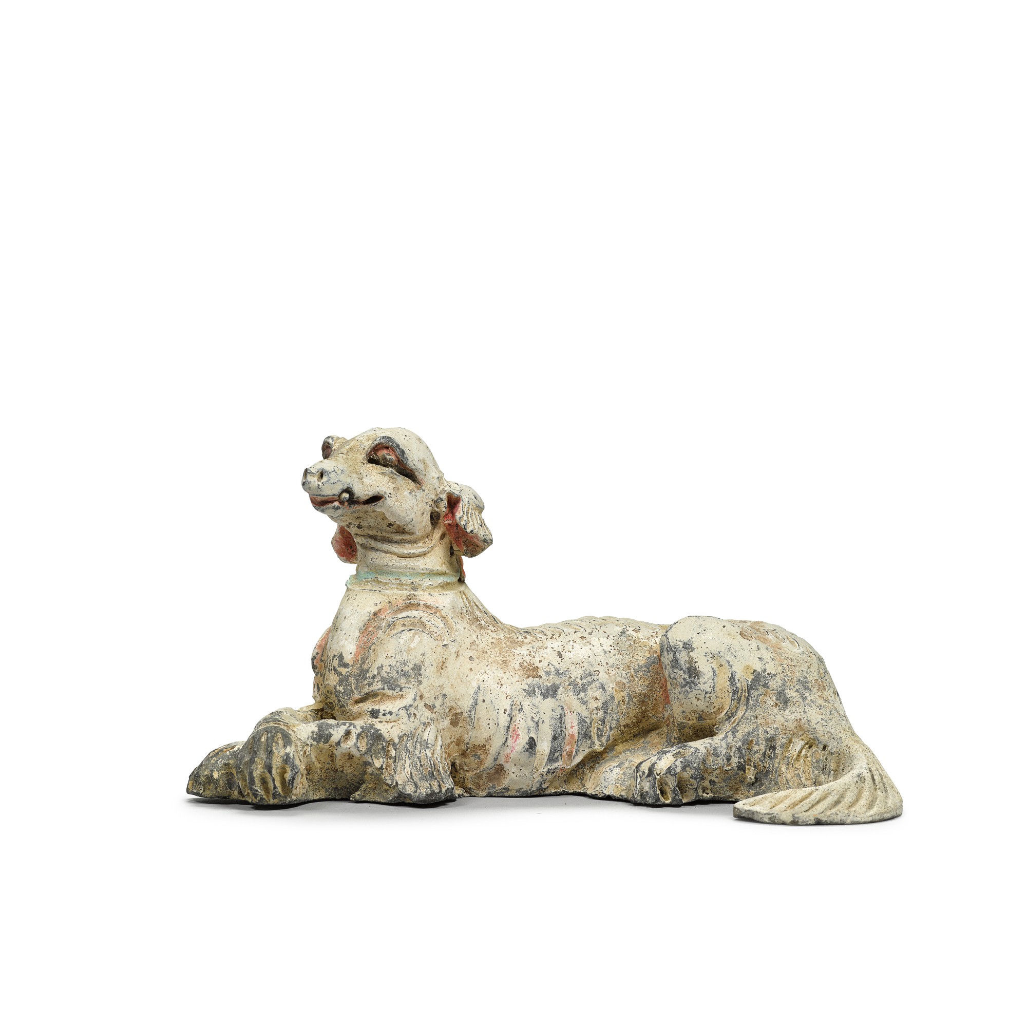 A painted pottery recumbent hound — 宋 彩繪陶臥犬