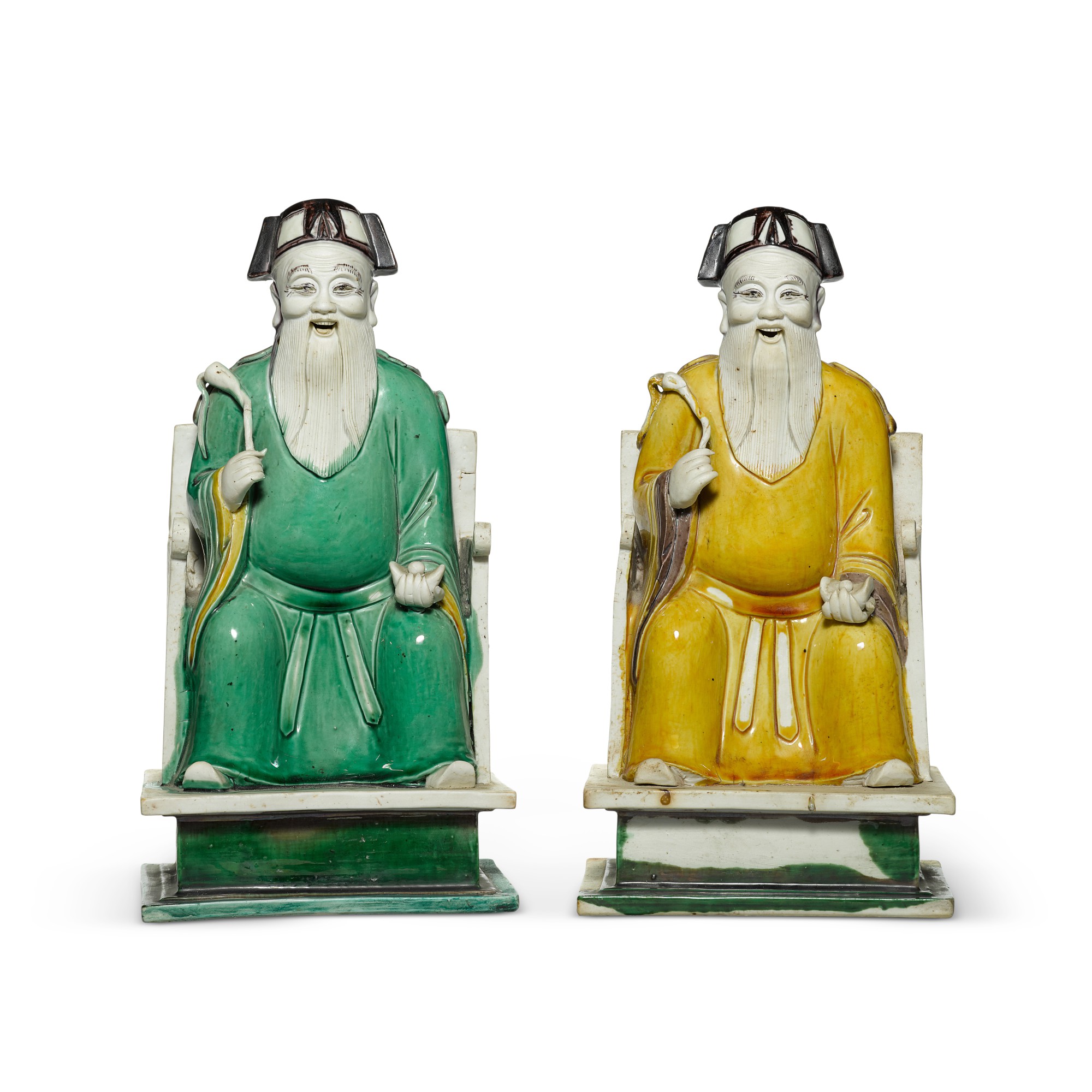 Unknown — 清康熙 素三彩神仙坐像一對
