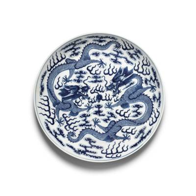 清光緒 青花雲龍趕珠紋大盤 《大清光緒年製》款