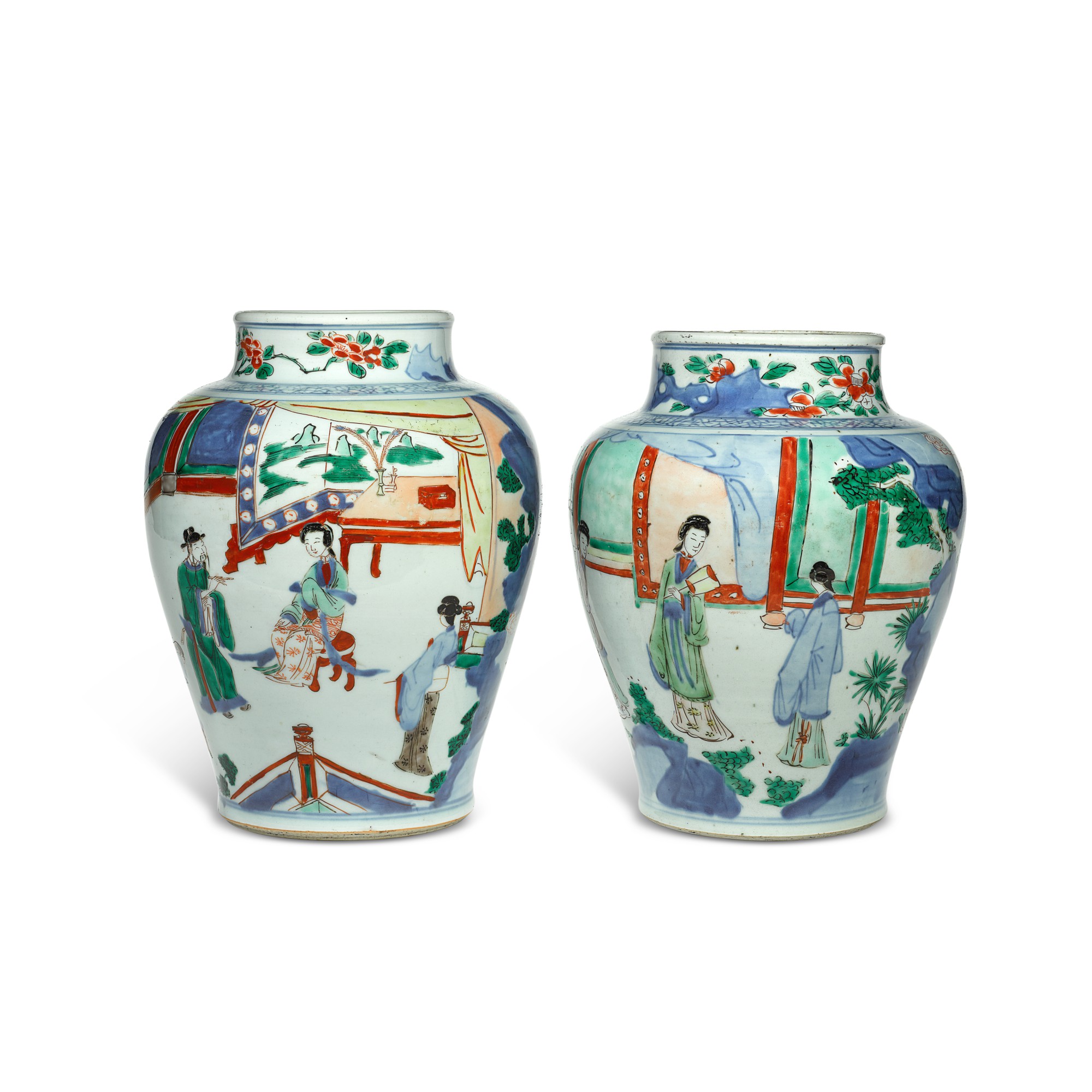 Two wucai 'figural' baluster jars
