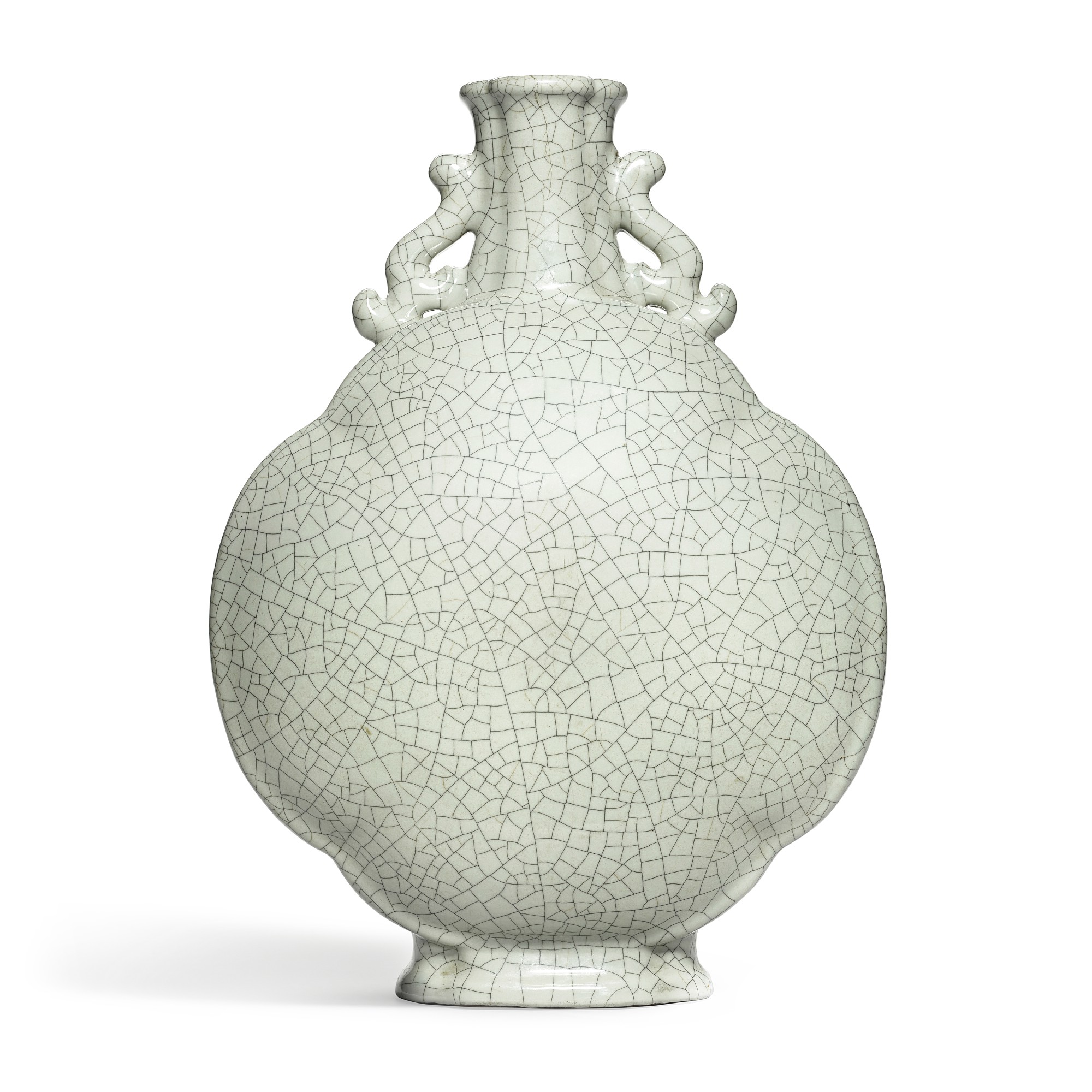 A large Ge-type moonflask — 清雍正 仿哥釉海棠式抱月瓶 《大清雍正年製》款