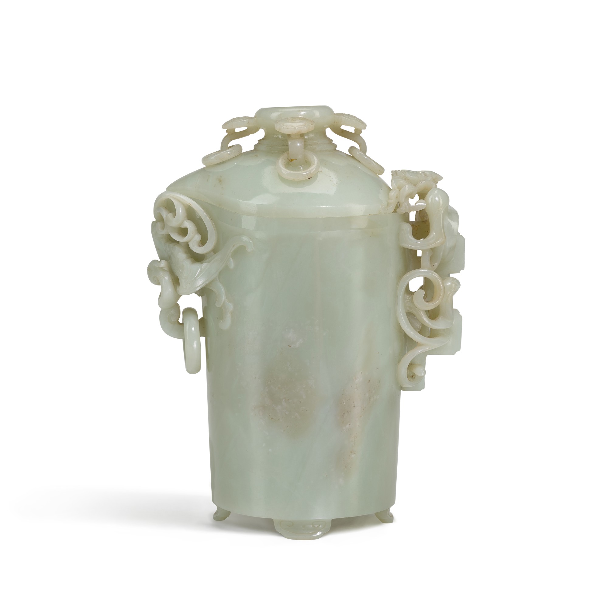 Unknown — 清乾隆 青白玉仿古活環龍鳳紋奩連蓋 《乾隆仿古》款