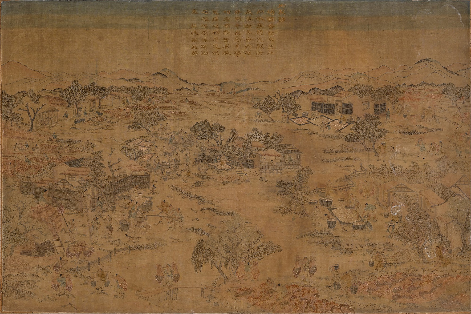 An imperially inscribed kesi silk 'Gengzhi tu' panel — 清乾隆 緙絲御製詩耕織圖