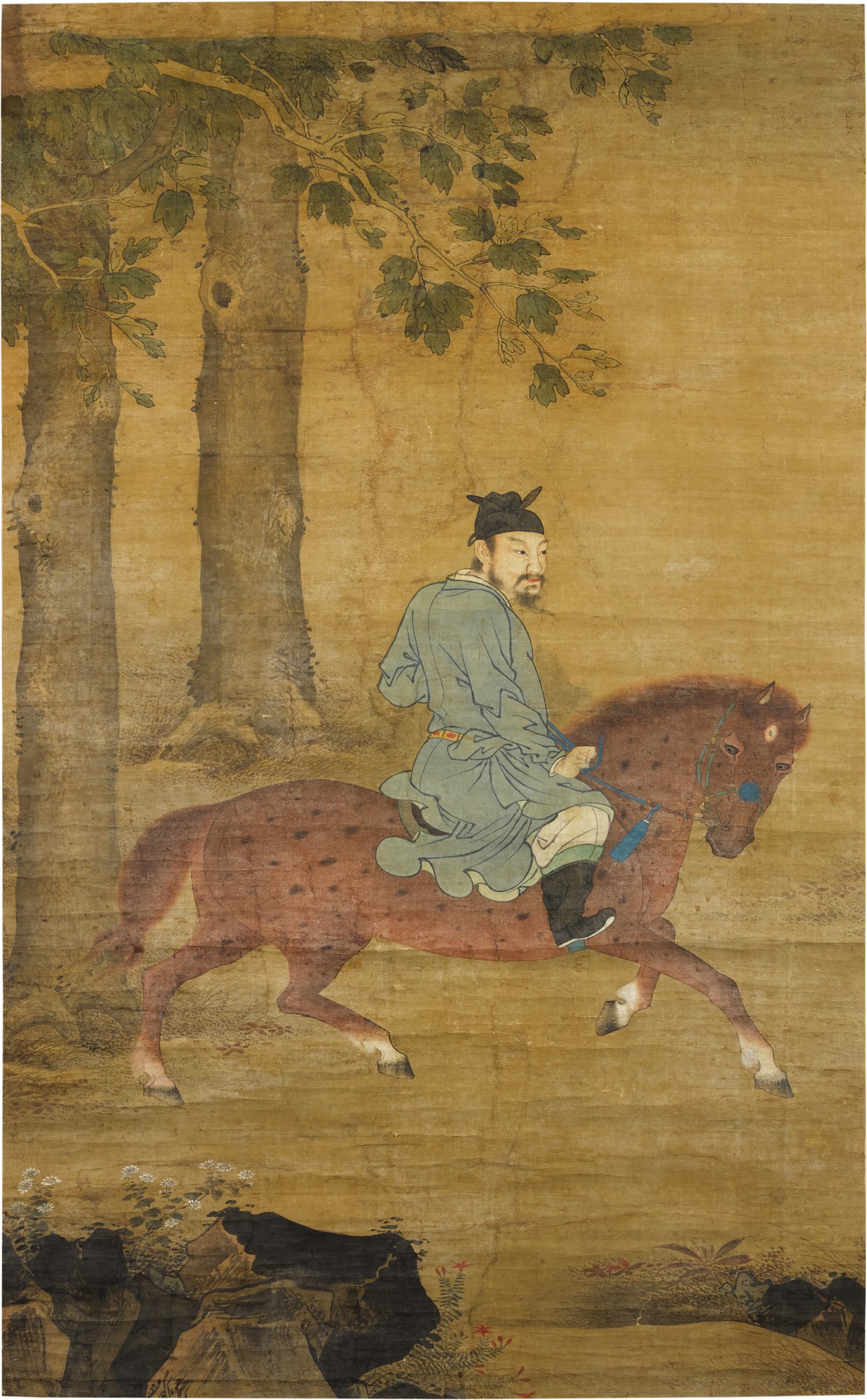 Anonymous — 明 佚名 《桐蒑策騎圖》設色絹本 立軸