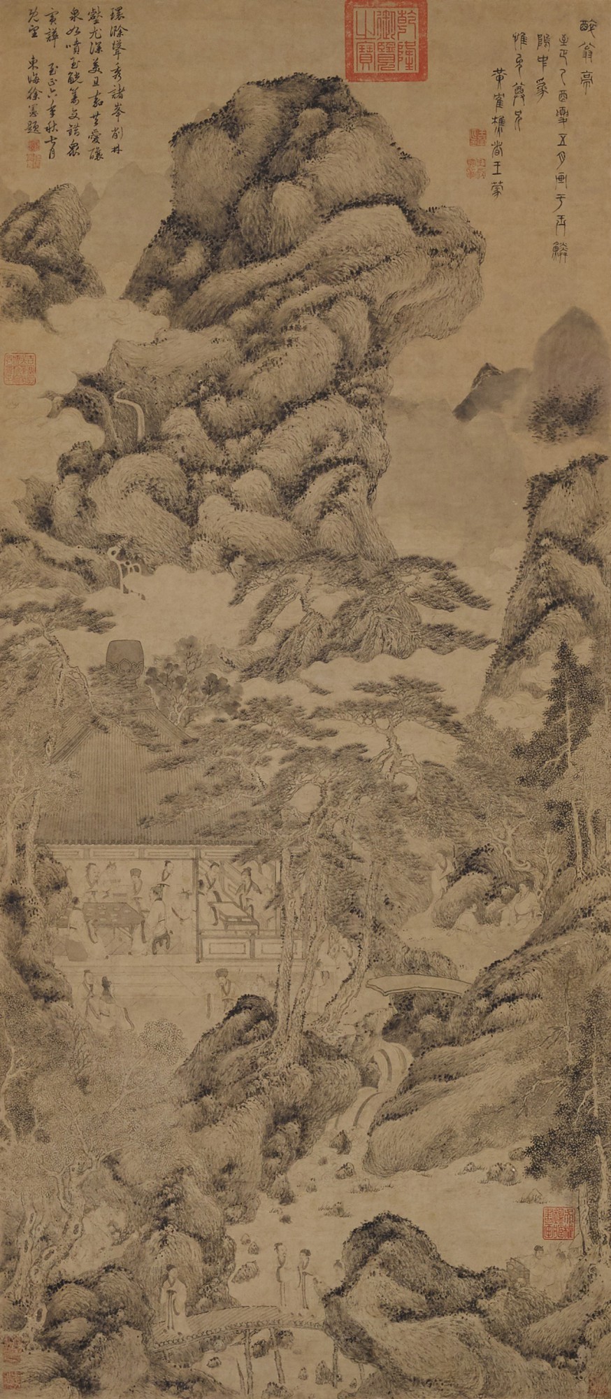 Qing dynasty, 18th century, After Wang Meng (c.1309-1385) — 清十八世紀 (傳）王蒙 《醉翁亭圖》水墨紙本 立軸