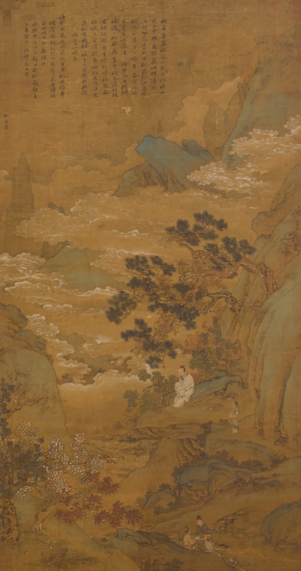 Attribute to Qiu Ying — 仇英（款）《楓林停車圖》 設色絹本 立軸