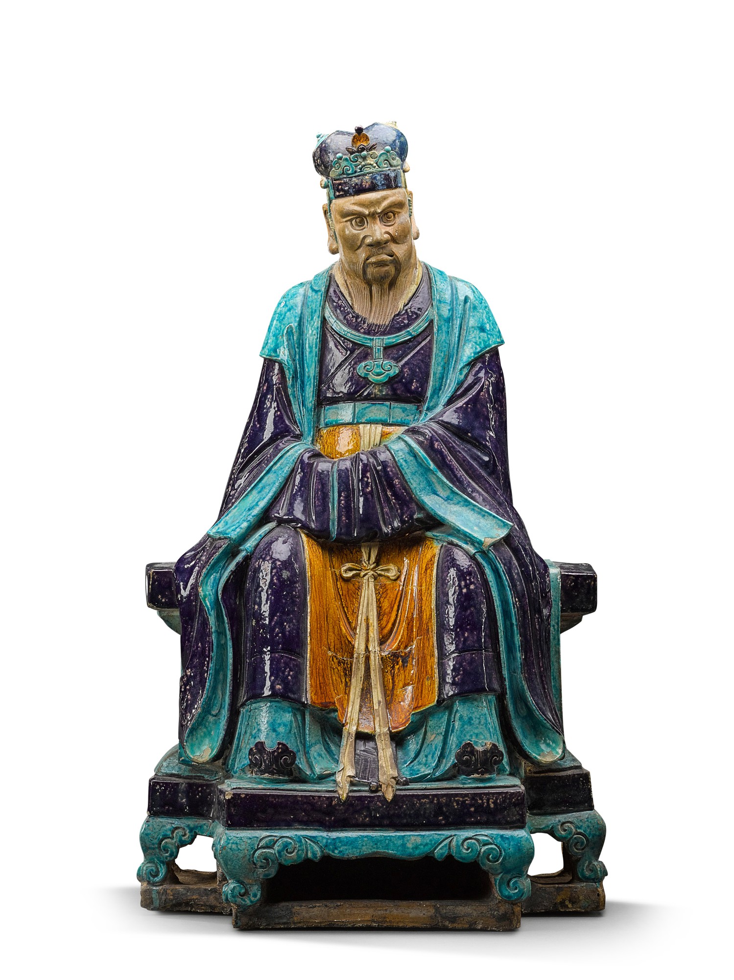 A large Fahua figure of a Daoist deity — 明十五/十六世紀 琺華道教神仙坐像