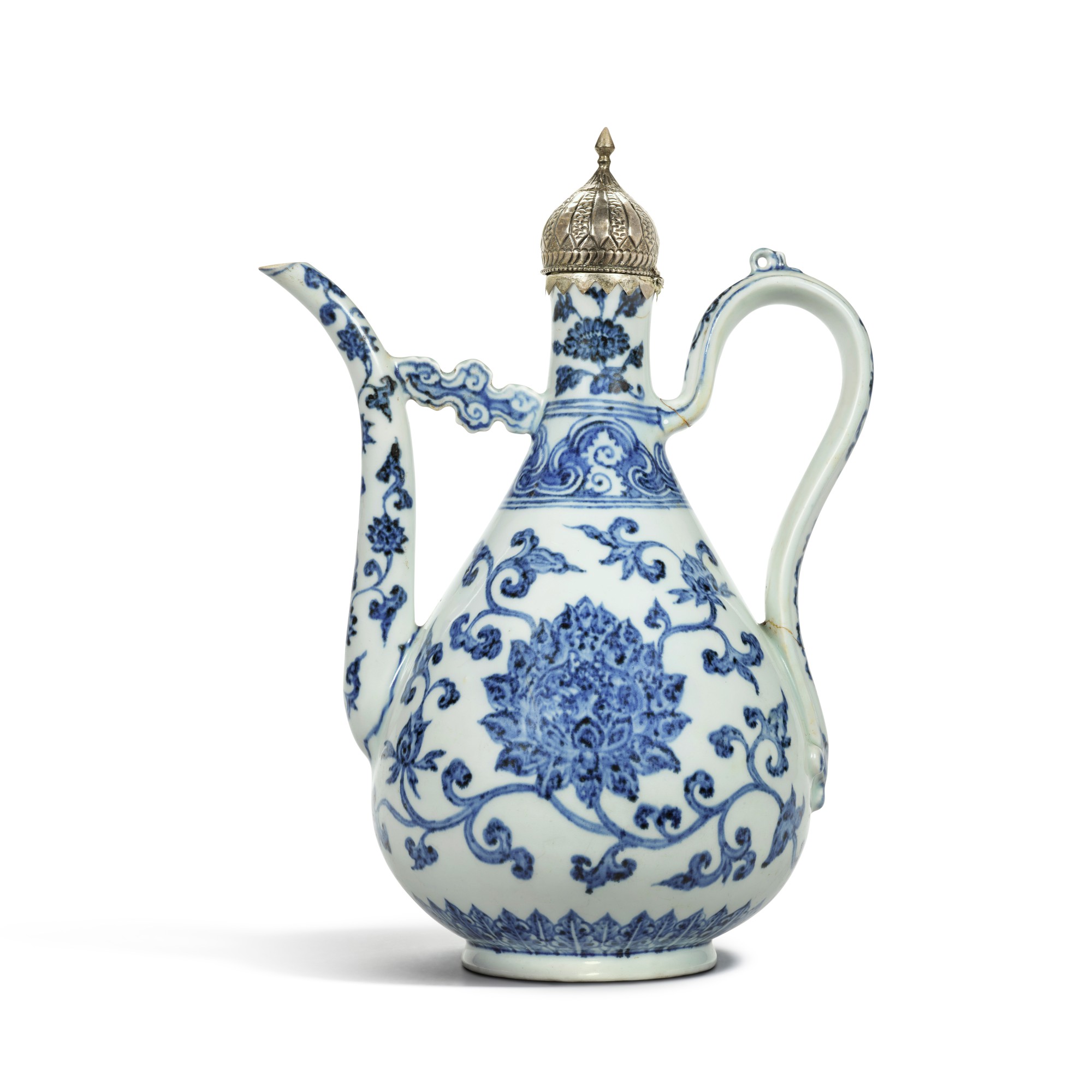 A rare blue and white 'lotus' ewer — A rare blue and white 'lotus' ewer, Ming dynasty, Yongle period  |明永樂 青花纏枝蓮紋執壺