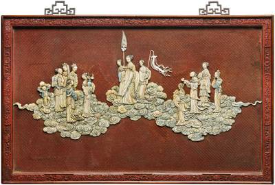 An ivory-embellished cinnabar lacquer ‘immortals' panel