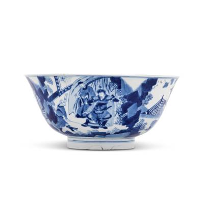 清康熙 青花人物故事圖盌 《大清康熙年製》款