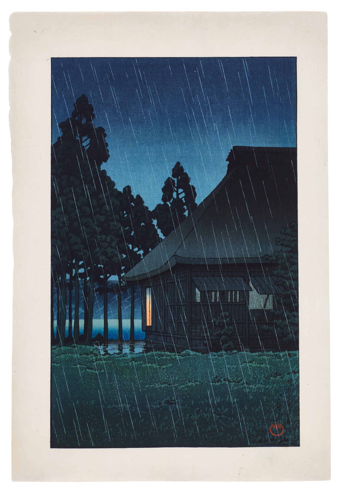 Hasui Kawase — Evening Rain at a Lakeside Tearoom (Kohan chaya no yau) | Showa period, 20th century