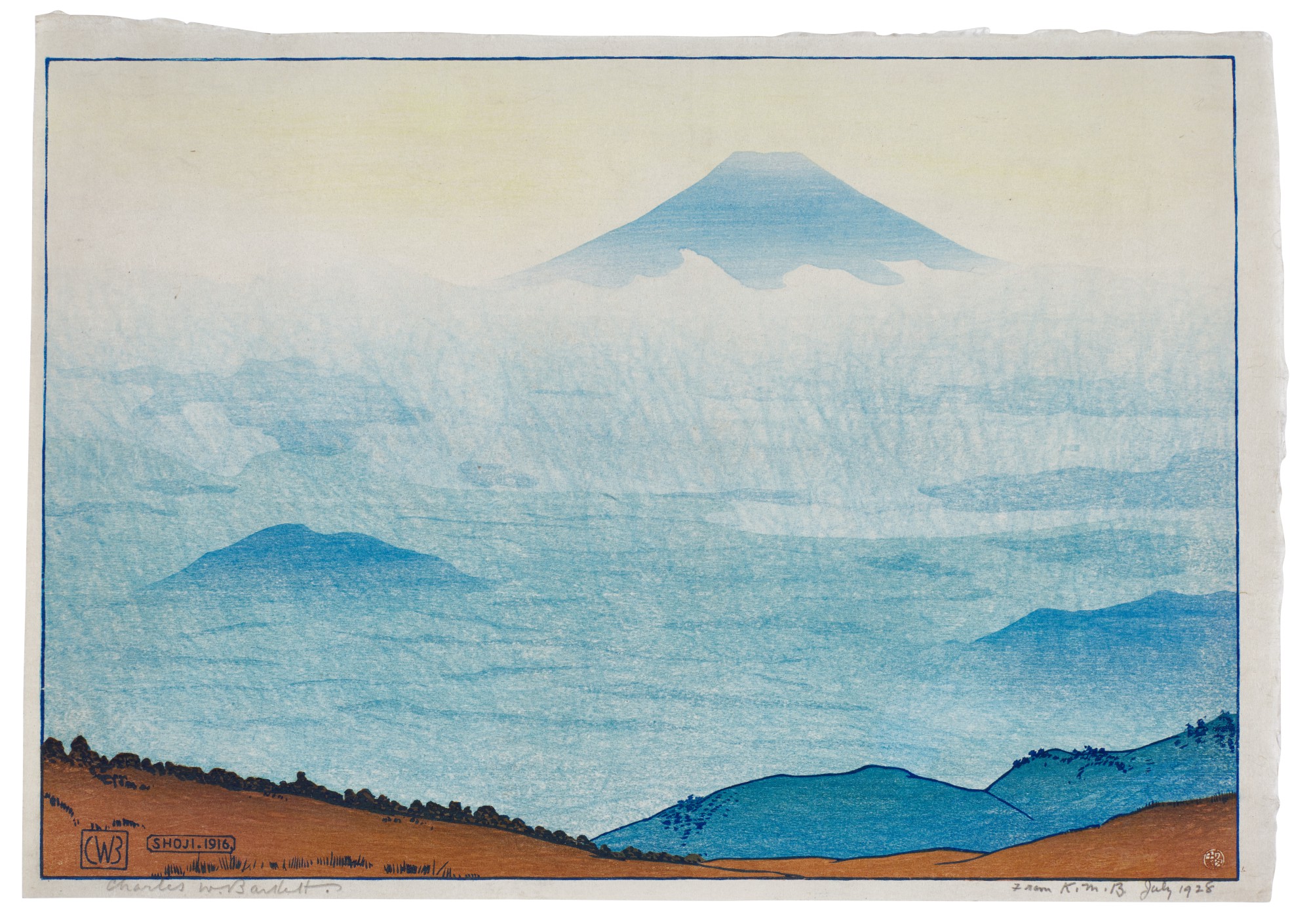 A woodblock print and an etching | Taisho period, early 20th century