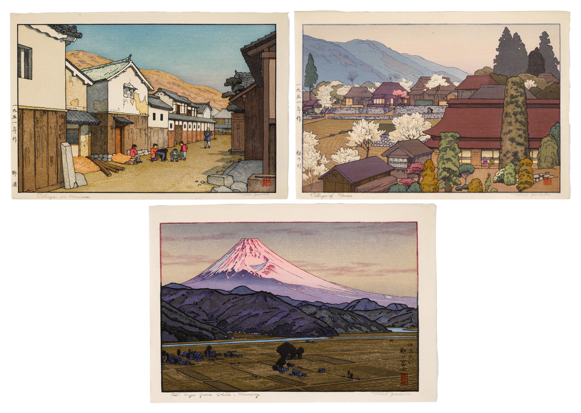 Three woodblock prints | Showa period, 20th century