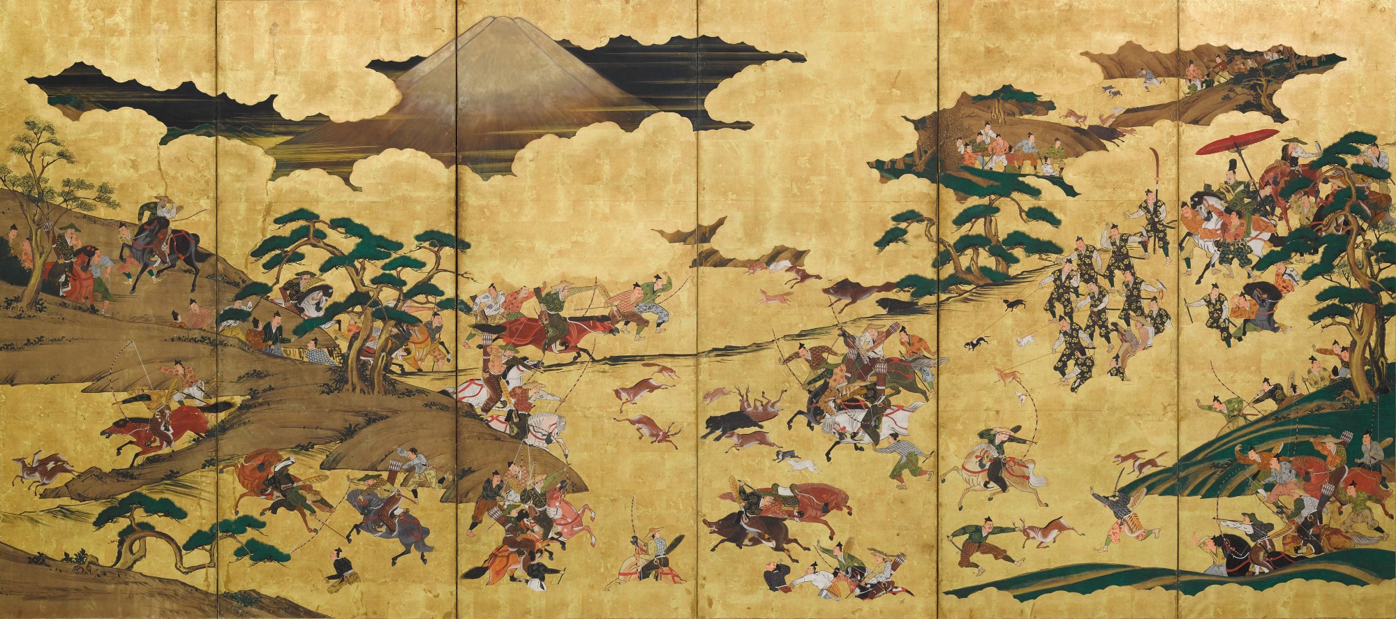 Unknown — Hunting scene before Mount Fuji | Edo period,  17th - 18th century