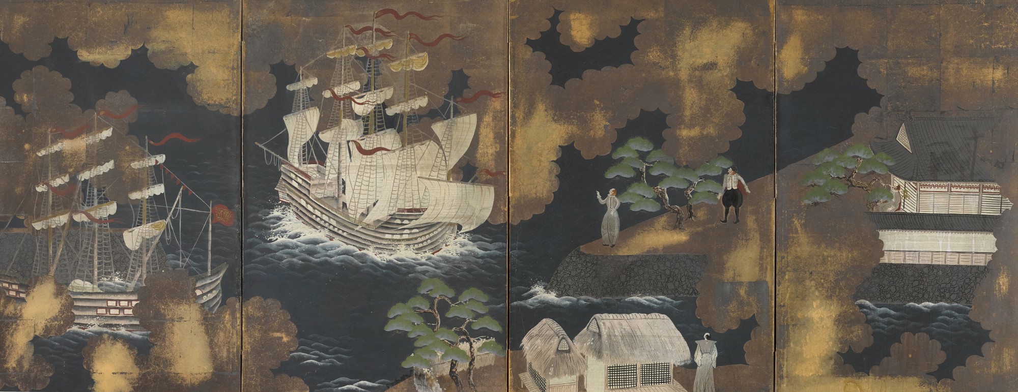 Unknown — The arrival of Portuguese ships for trade | Edo period, 19th century
