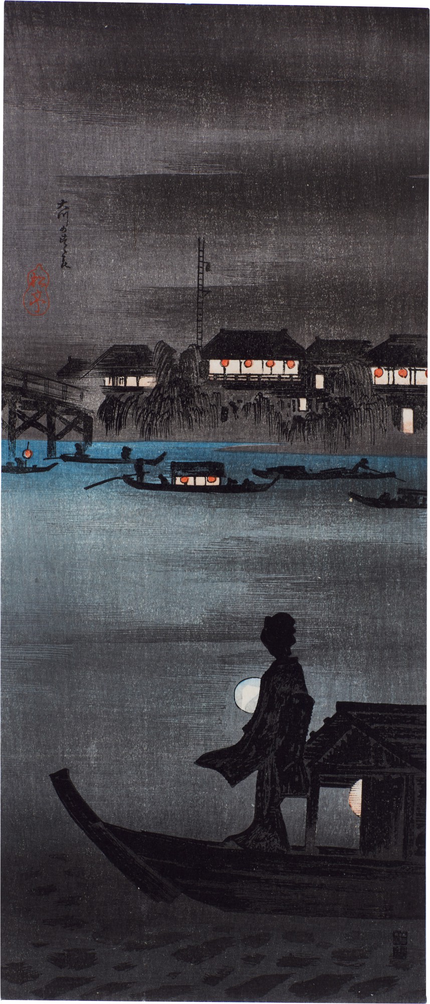 Enjoying the Evening Cool at Okawa (Okawa no suzumi) | Taisho period, early 20th century