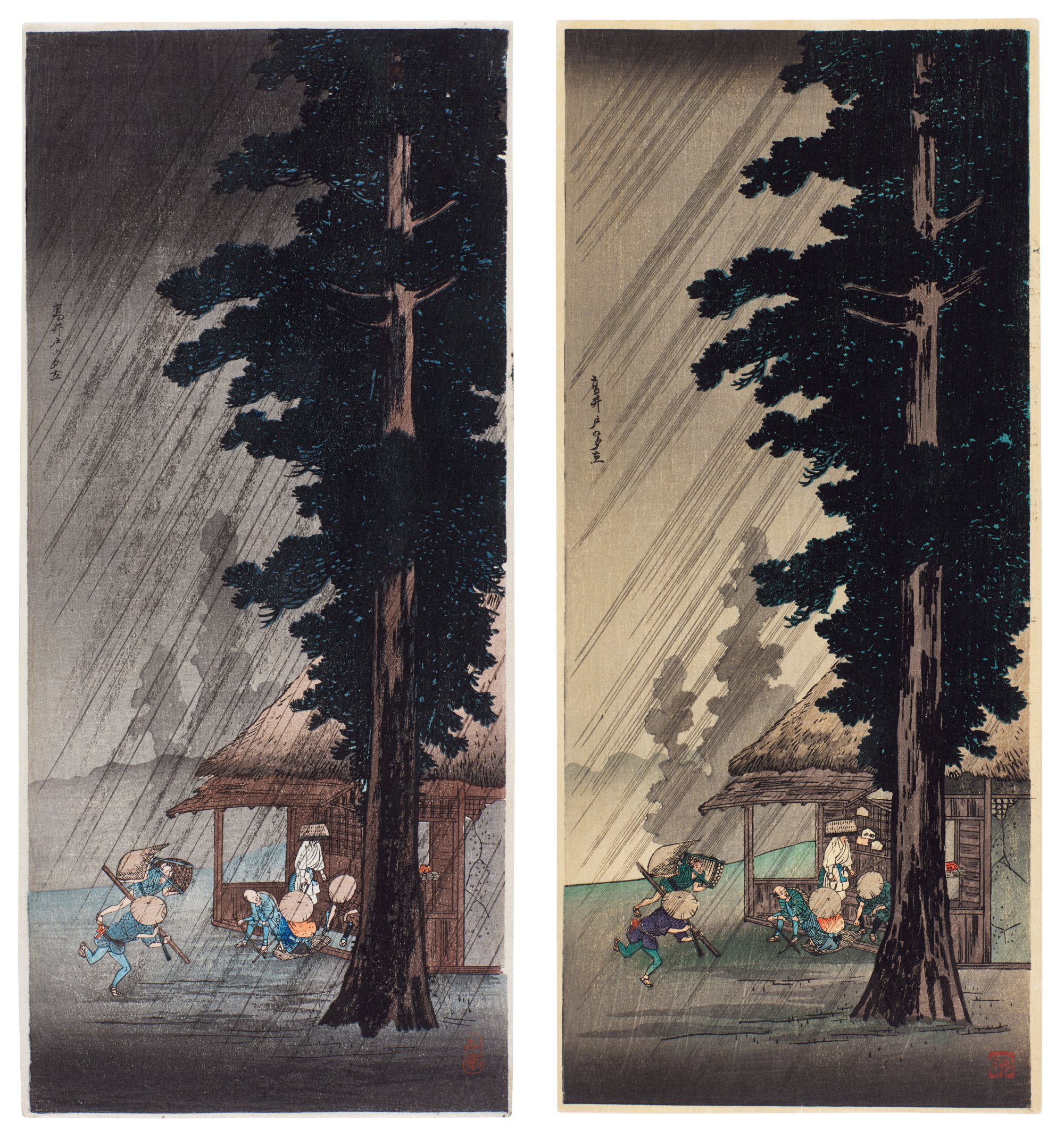Pre and post-earthquake editions of Evening Shower at Takaido (Takaido no yudachi) | Taisho - Showa period, 20th century