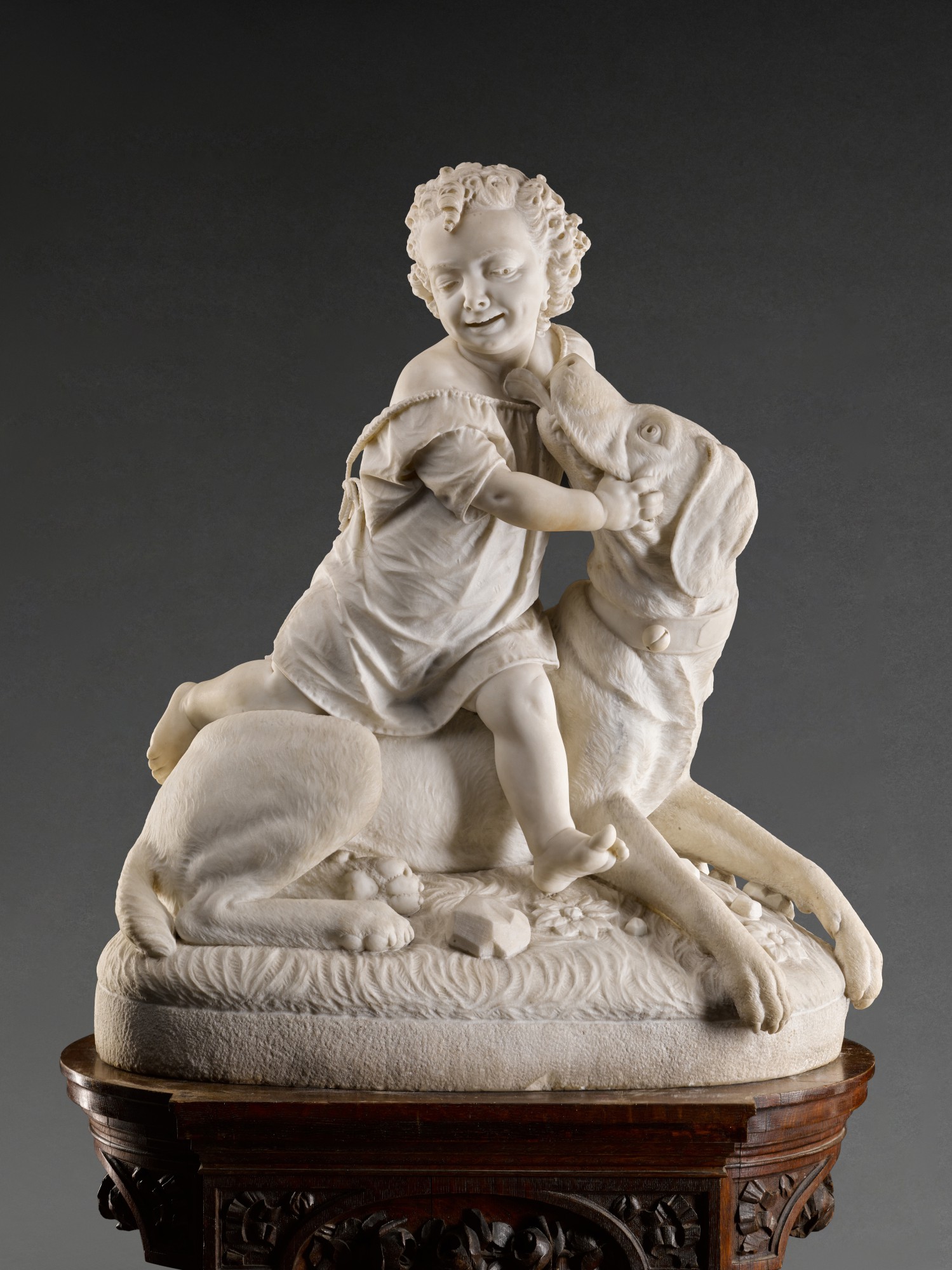 Italian, late 19th century — Child playing with a dog