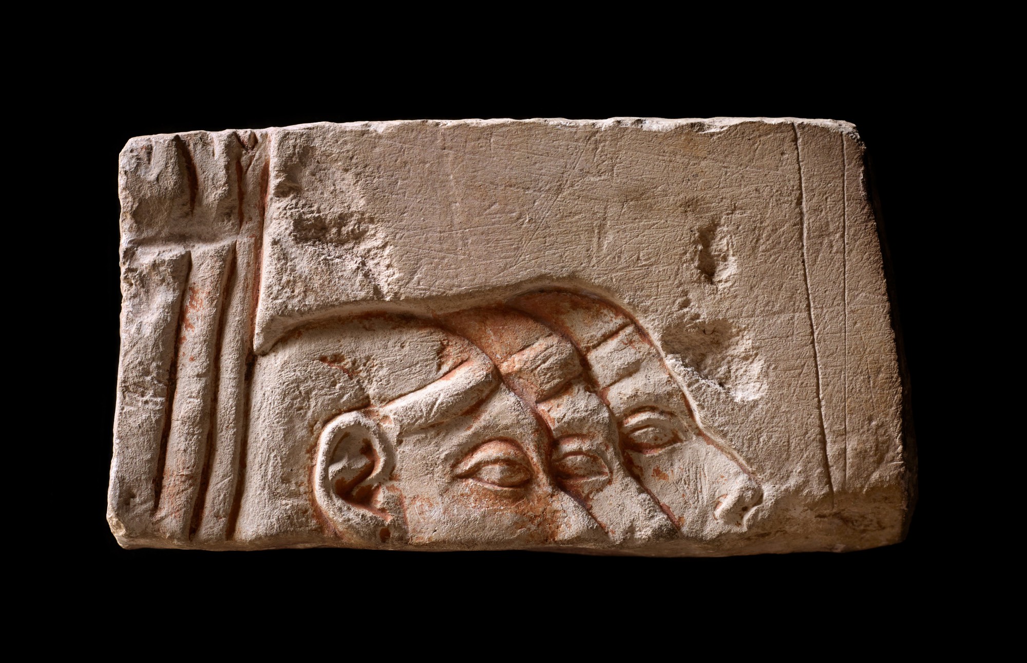 An Egyptian Limestone Relief Fragment — An Egyptian Limestone Relief Fragment, Amarna, 18th Dynasty, later in the reign of Akhenaten, circa 1345-1336 B.C.
