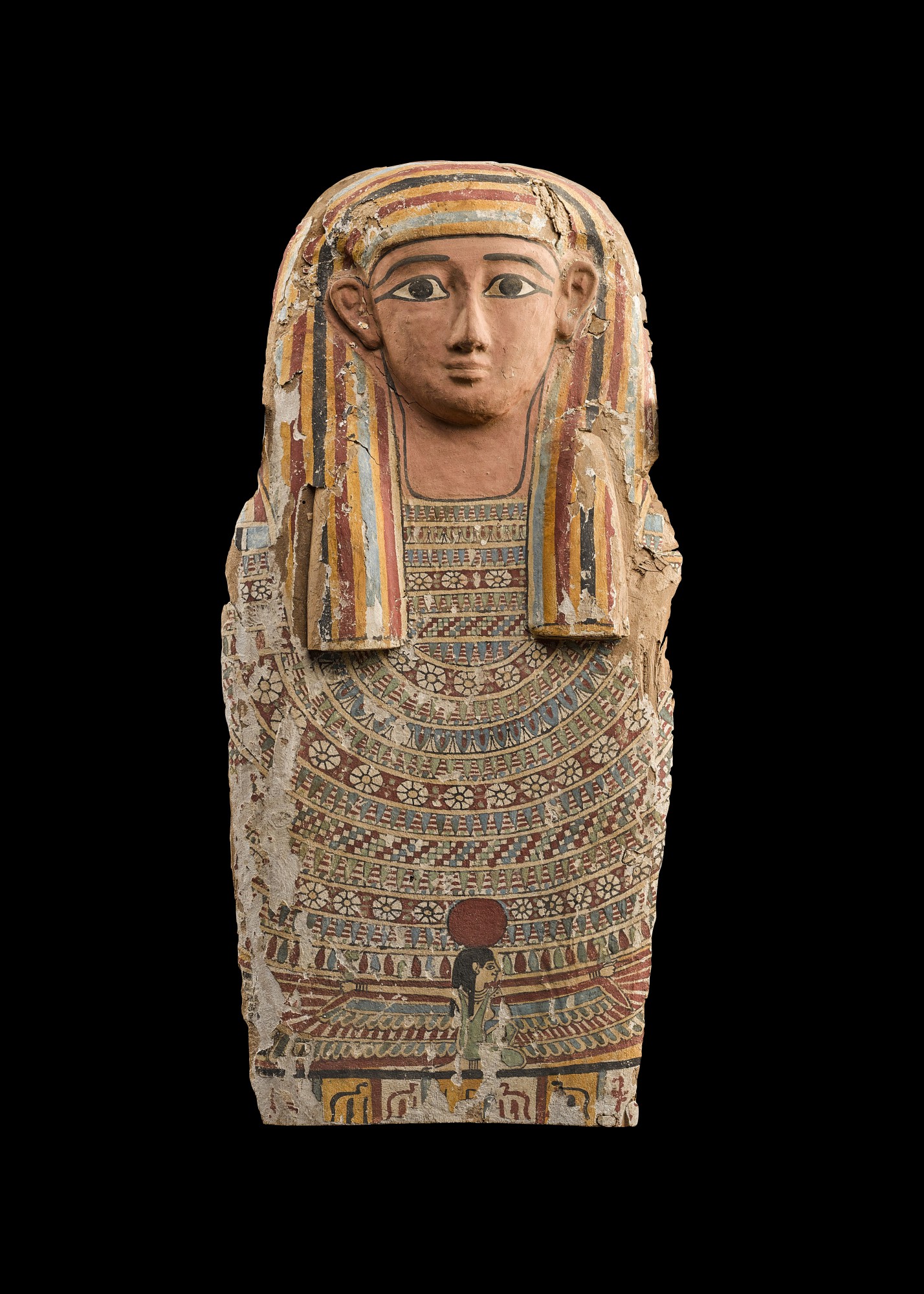 The Upper Part of an Egyptian Polychrome Wood Coffin Lid — The Upper Part of an Egyptian Polychrome Wood Coffin Lid, 26th Dynasty/early Ptolemaic Period, circa 664-200 B.C.