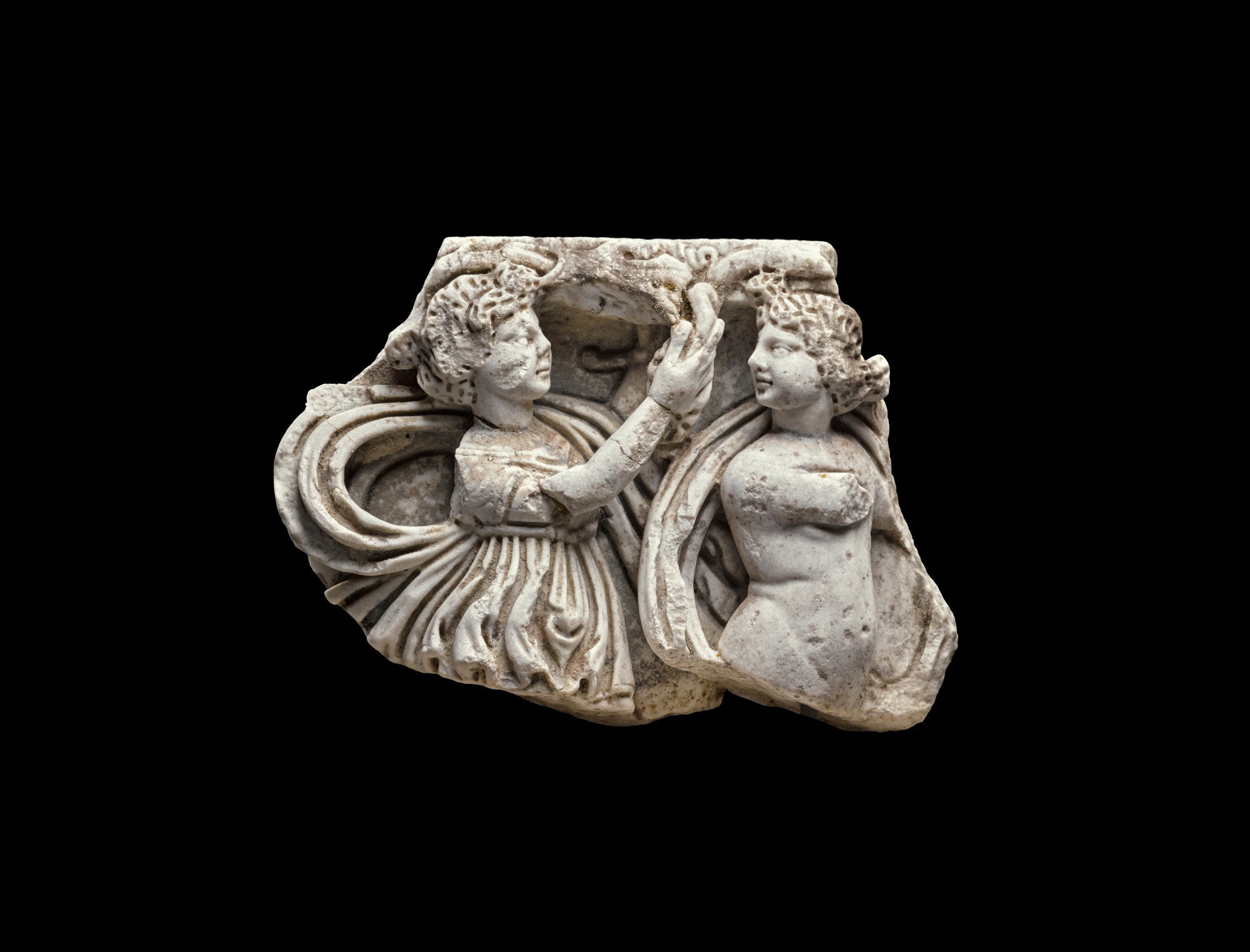 A Roman Marble Dionysiac Sarcophagus Relief Fragment — A Roman Marble Dionysiac Sarcophagus Relief Fragment, circa 3rd Century A.D.