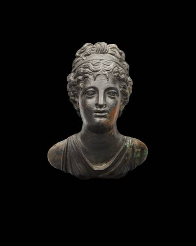 A Roman Bronze Applique Bust of a Goddess, circa mid 2nd Century A.D.