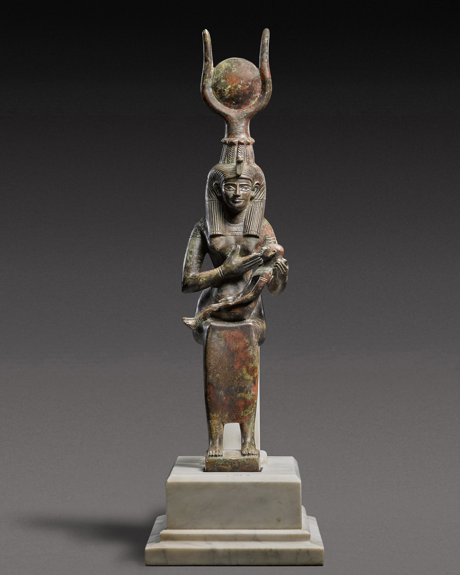 Unknown — A Large Egyptian Bronze Figure of Isis with Horus, 25th/26th Dynasty, 750-525 B.C.