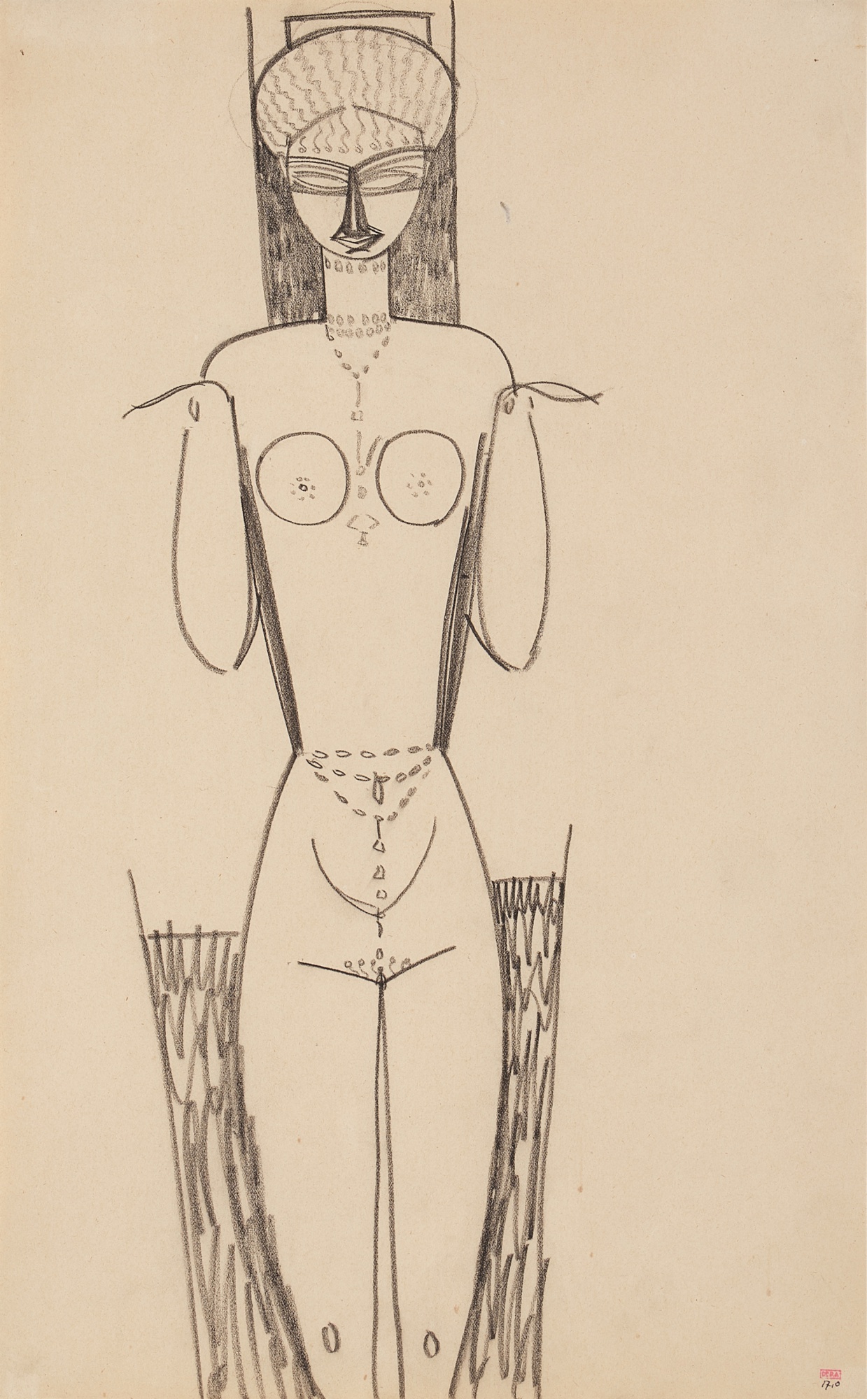 Amedeo Modigliani — Femme nue de face, mains au niveau des épaules