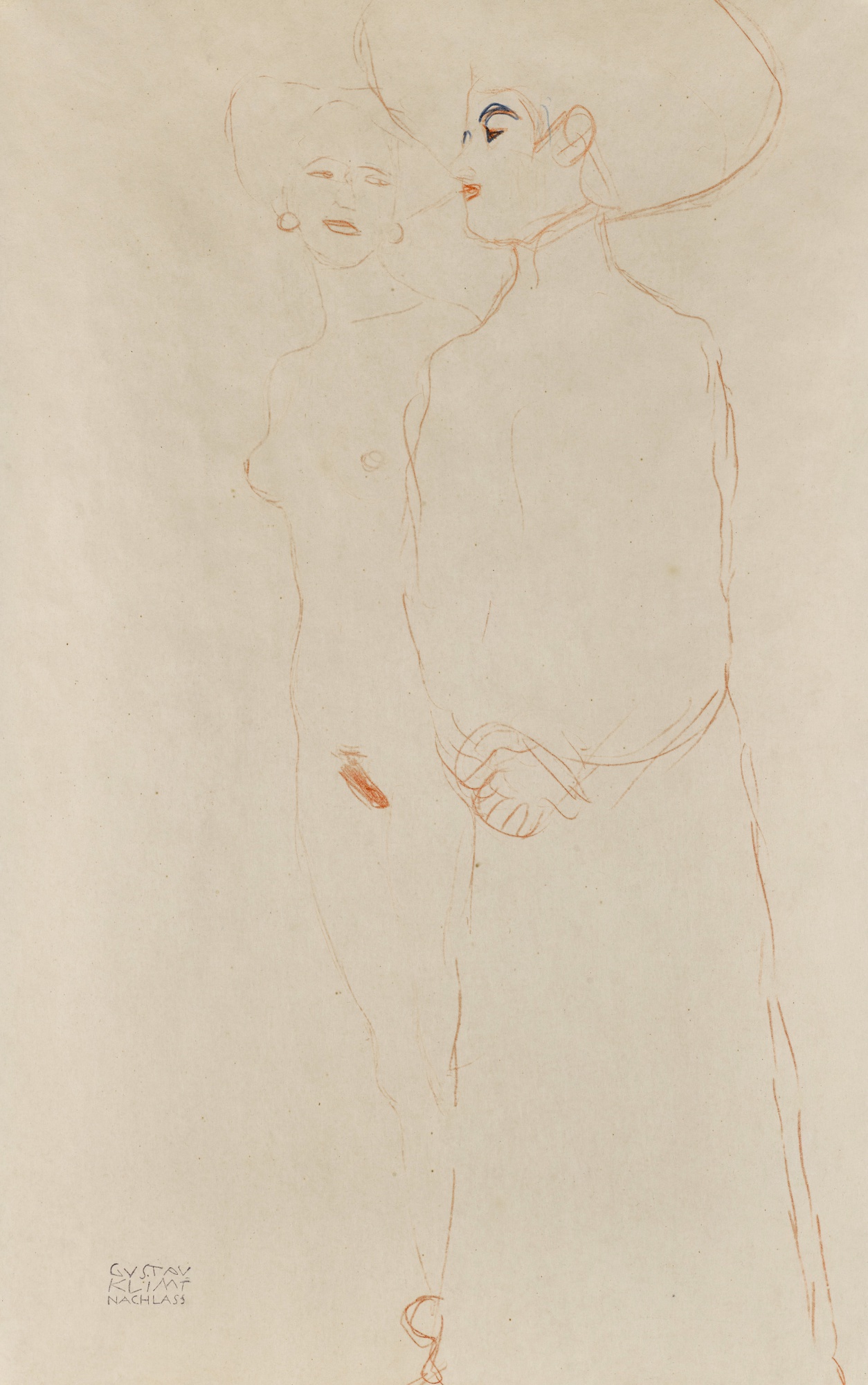 Gustav Klimt — Unbekleidete und Bekleidete Frau nach Links Stehend (A Study for the Painting Freundinnen I)