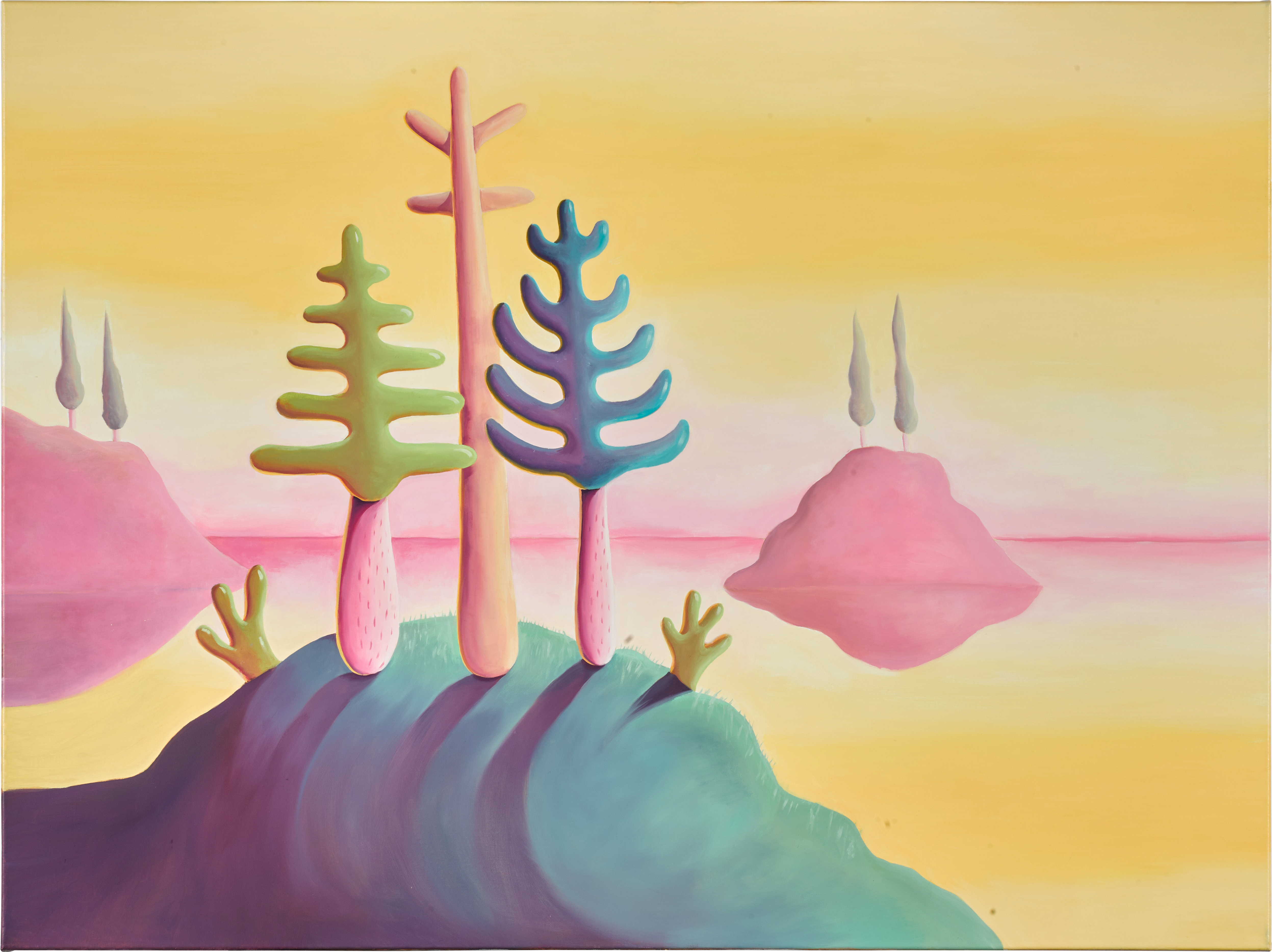 Two Pink Islands and One Green Island