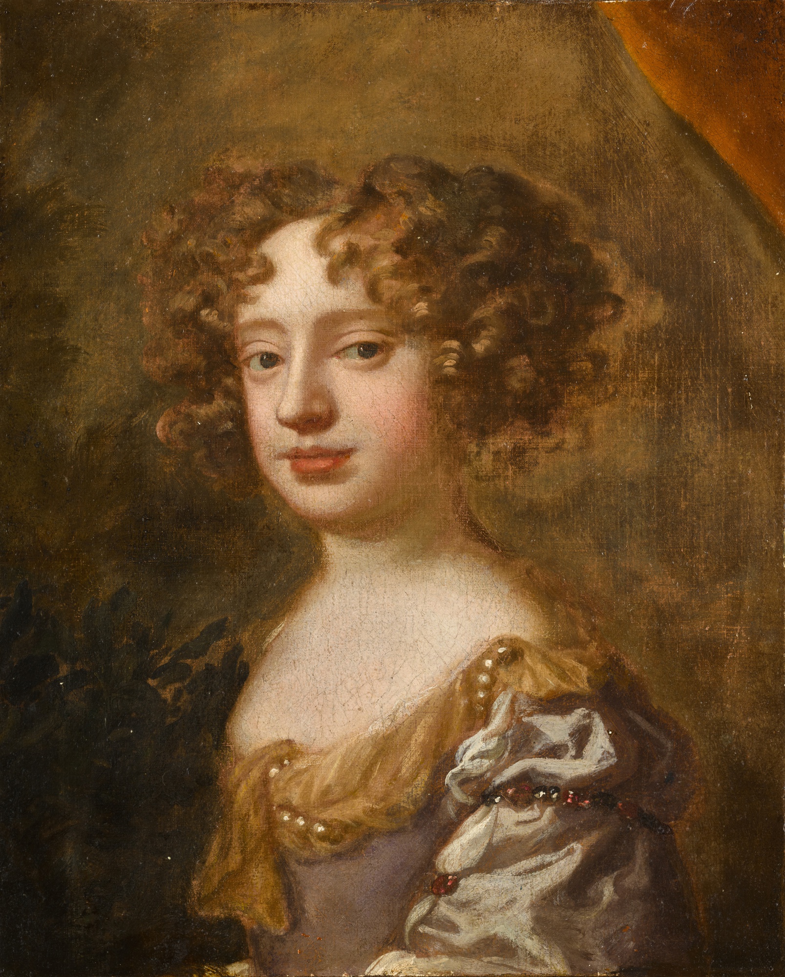 Studio of Sir Peter Lely — Portrait of Queen Anne (1665–1714) when a Princess, bust-length, wearing a purple dress