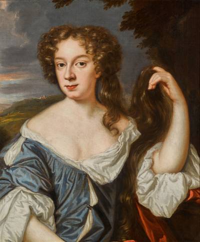 Portrait of a lady, half-length, with a landscape beyond
