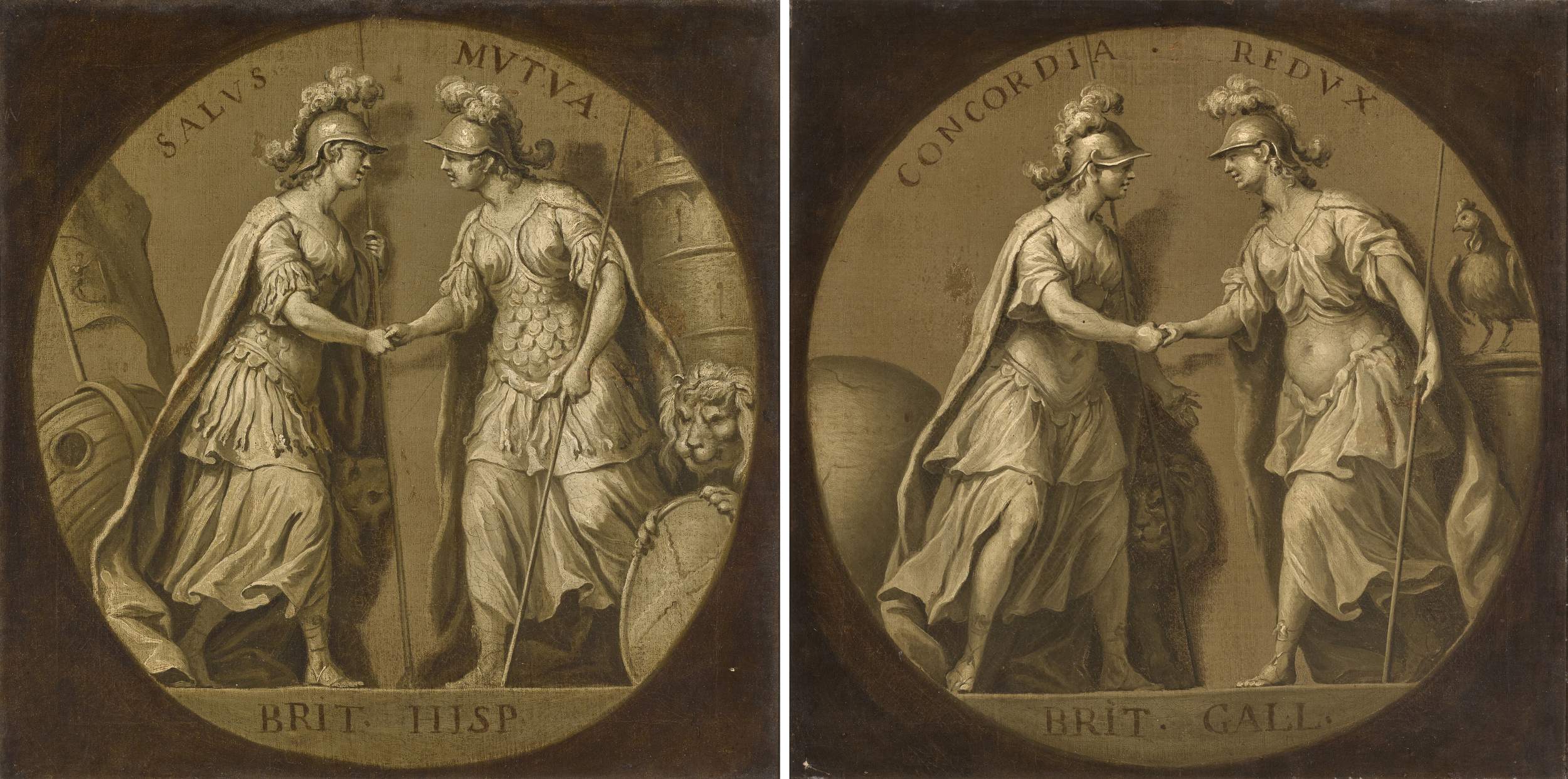 English School, circa 1700 — An allegory of Anglo-Hispanic friendship; an allegory of Anglo-French friendship