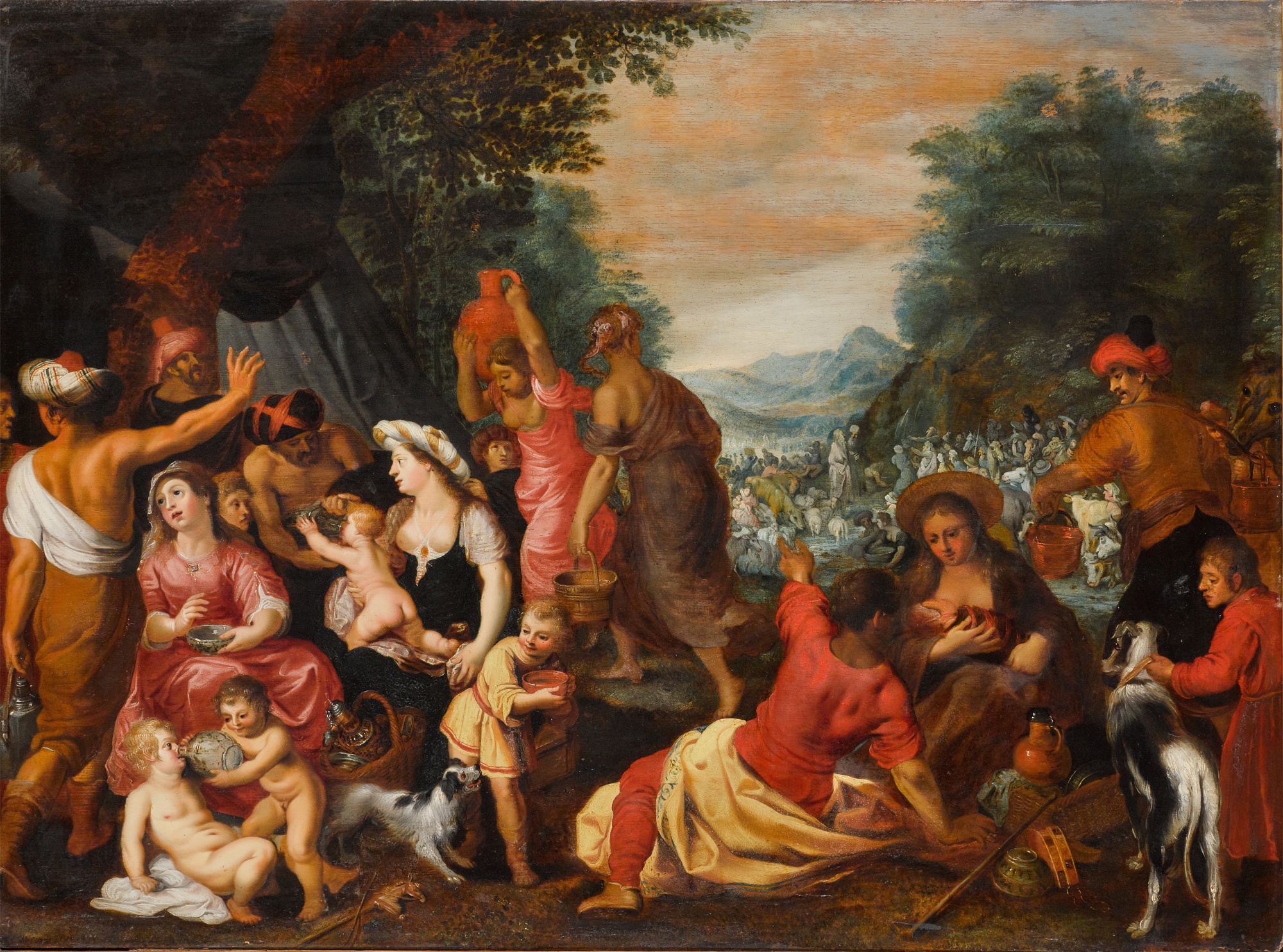 Workshop of Hendrick van Balen — The Israelites in the desert with Moses striking the rock in the distance