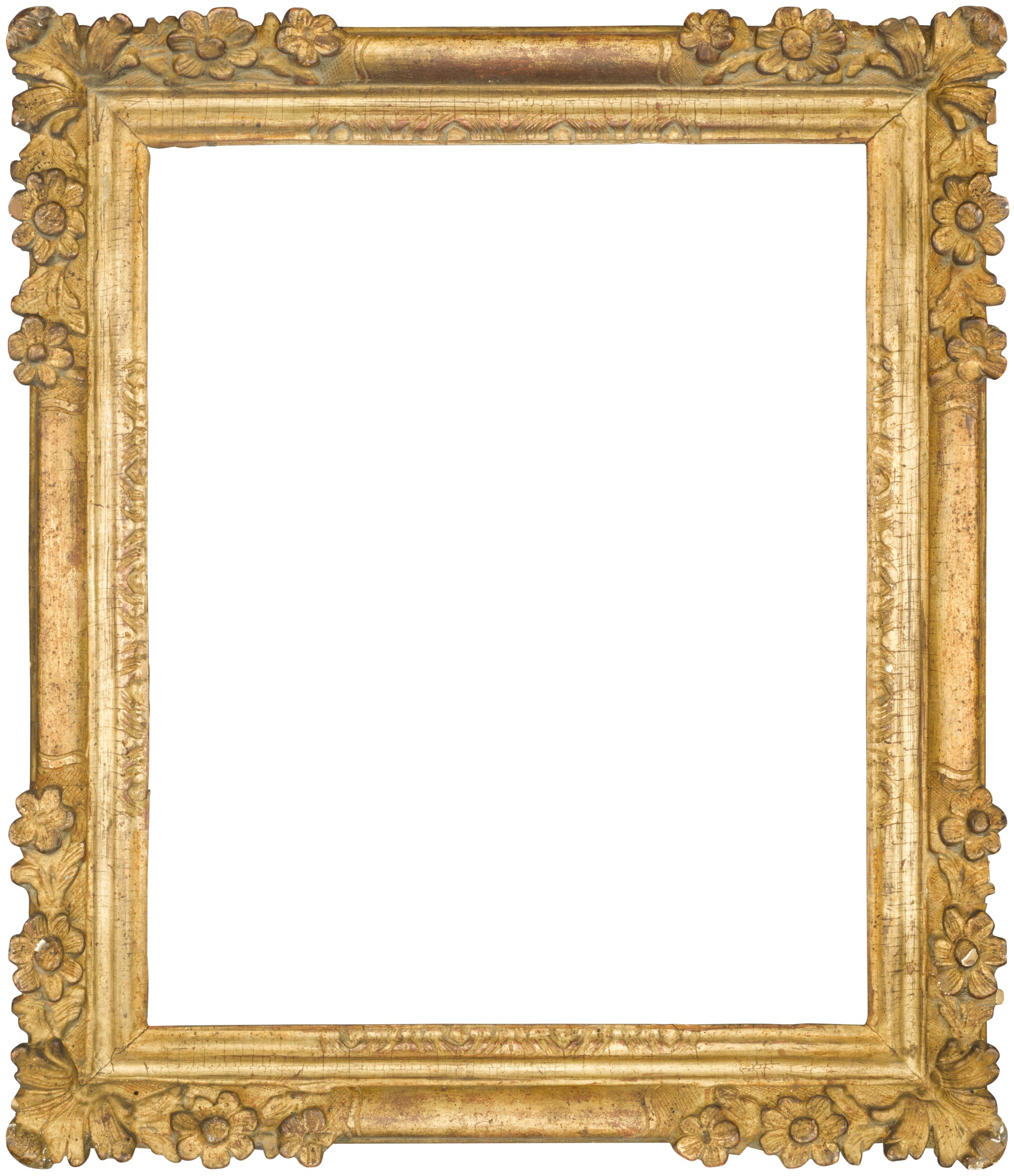 A Louis XIII-XIV carved giltwood flower corner frame — A Louis XIII-XIV carved giltwood flower corner frame