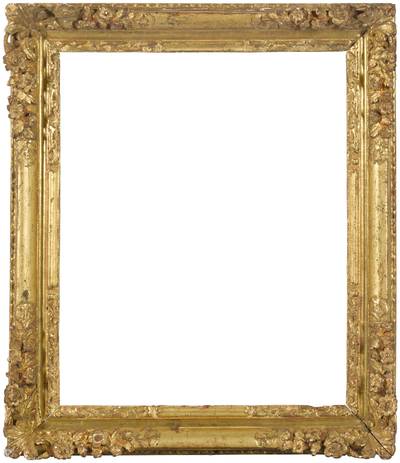 A  Louis XIII-XIV carved giltwood flower corner frame