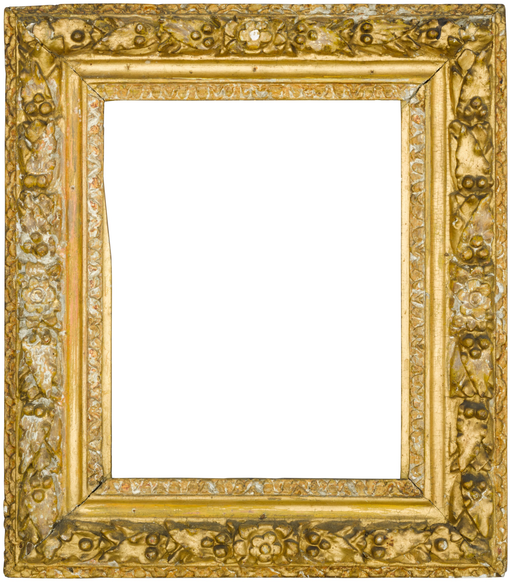 A Louis XIII carved giltwood garland frame — A Louis XIII carved giltwood garland frame